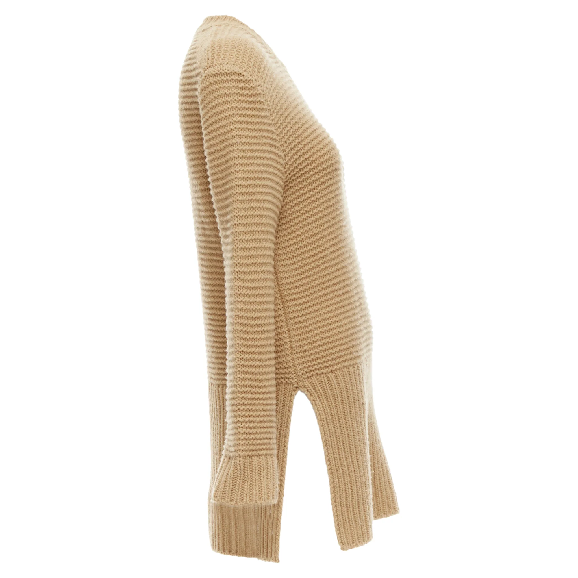 Women's Marni virgin wool camel contrasting ribbed knit slit sweater - Image 4
