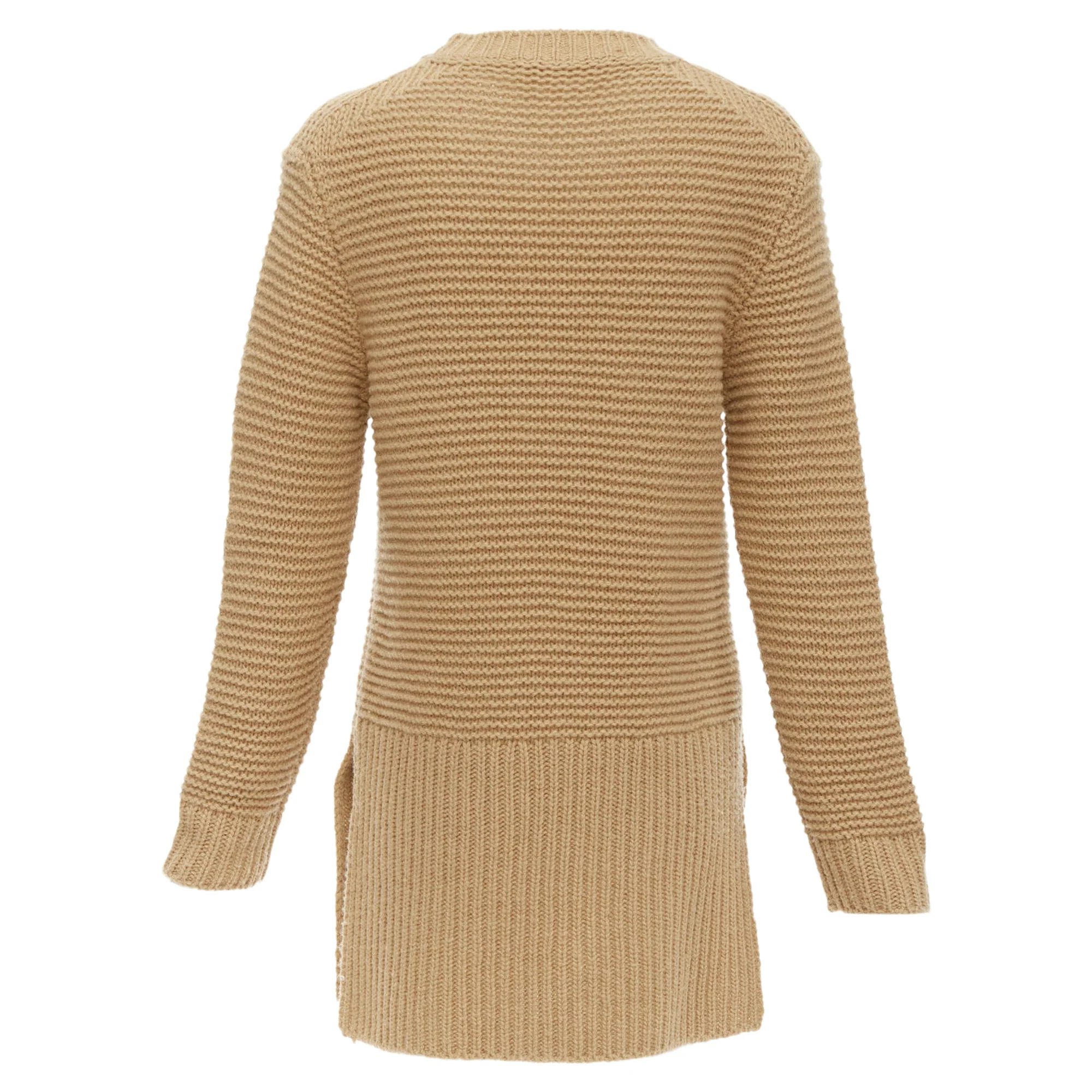 Women's Marni virgin wool camel contrasting ribbed knit slit sweater - Image 5