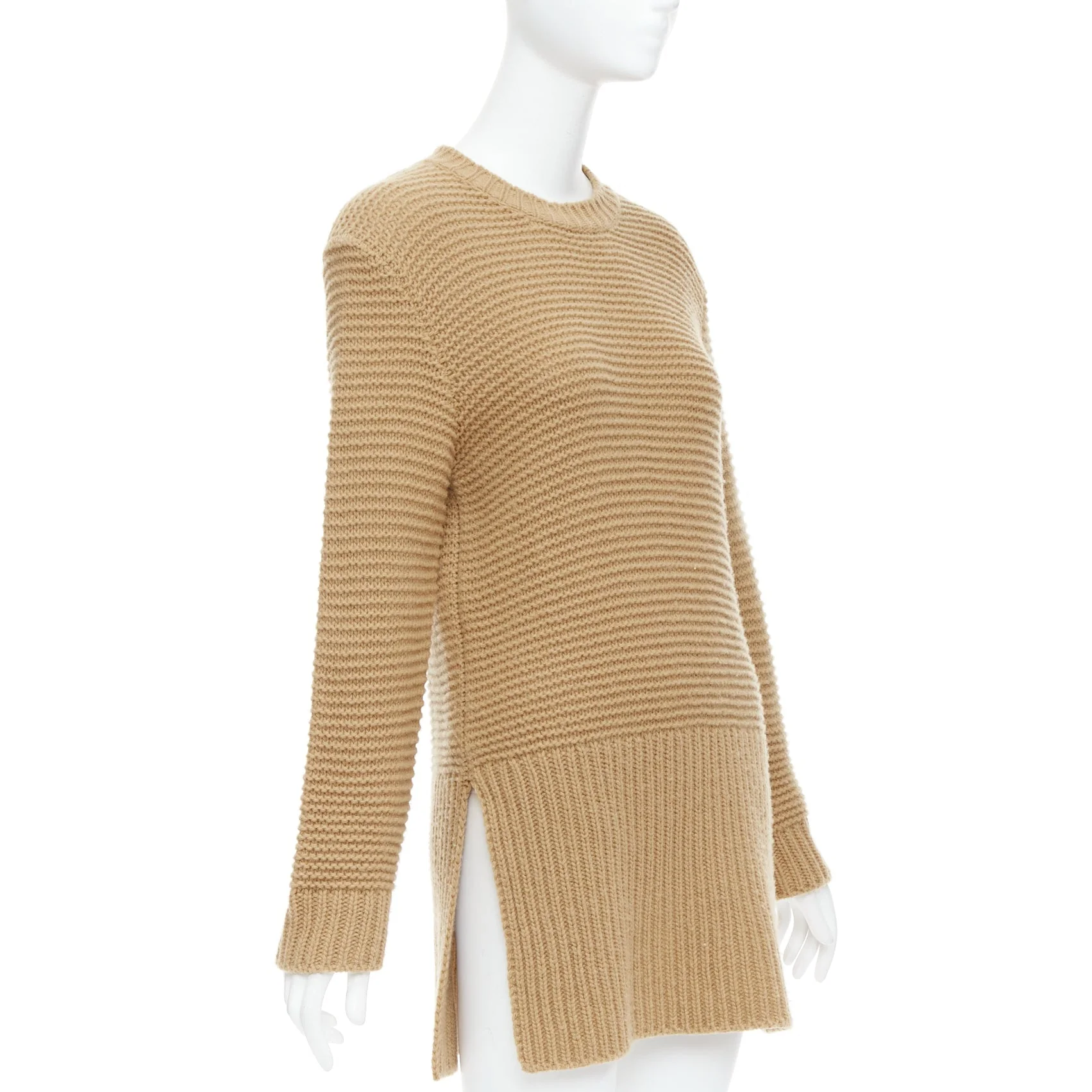 Women's Marni virgin wool camel contrasting ribbed knit slit sweater - Image 7