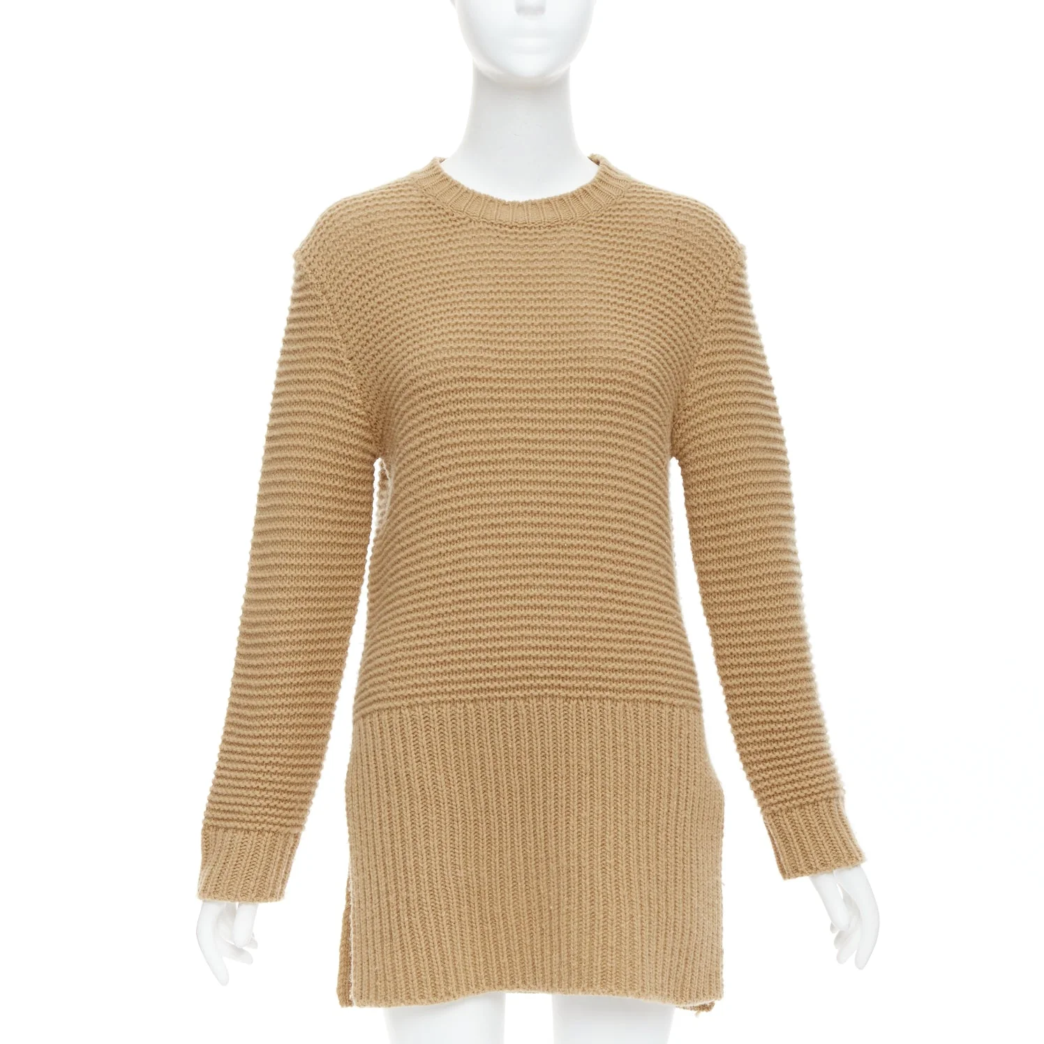 Women's Marni virgin wool camel contrasting ribbed knit slit sweater - Image 9