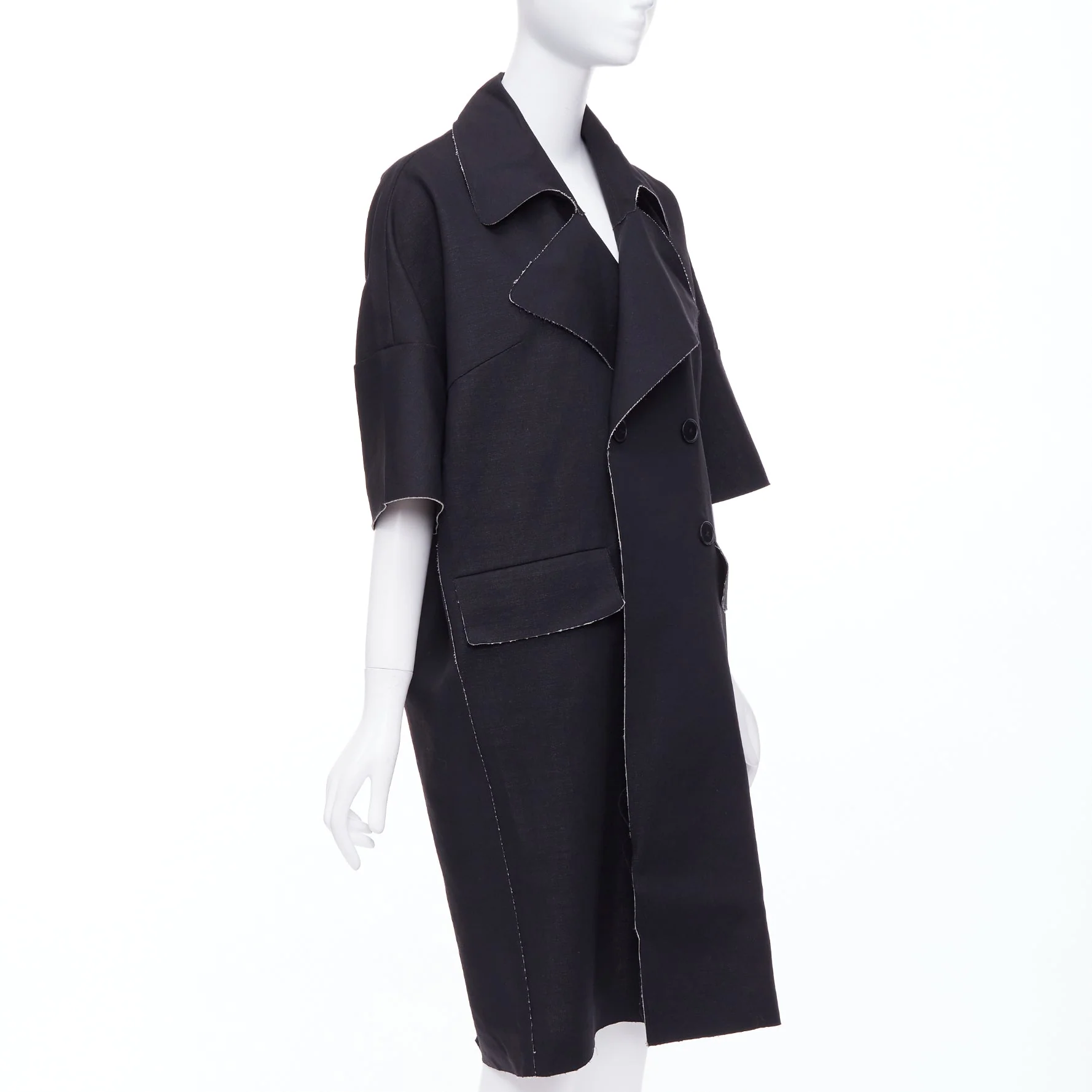 Women's Marni Wool Linen Frayed Edge Double Breasted Long Coat - Image 3