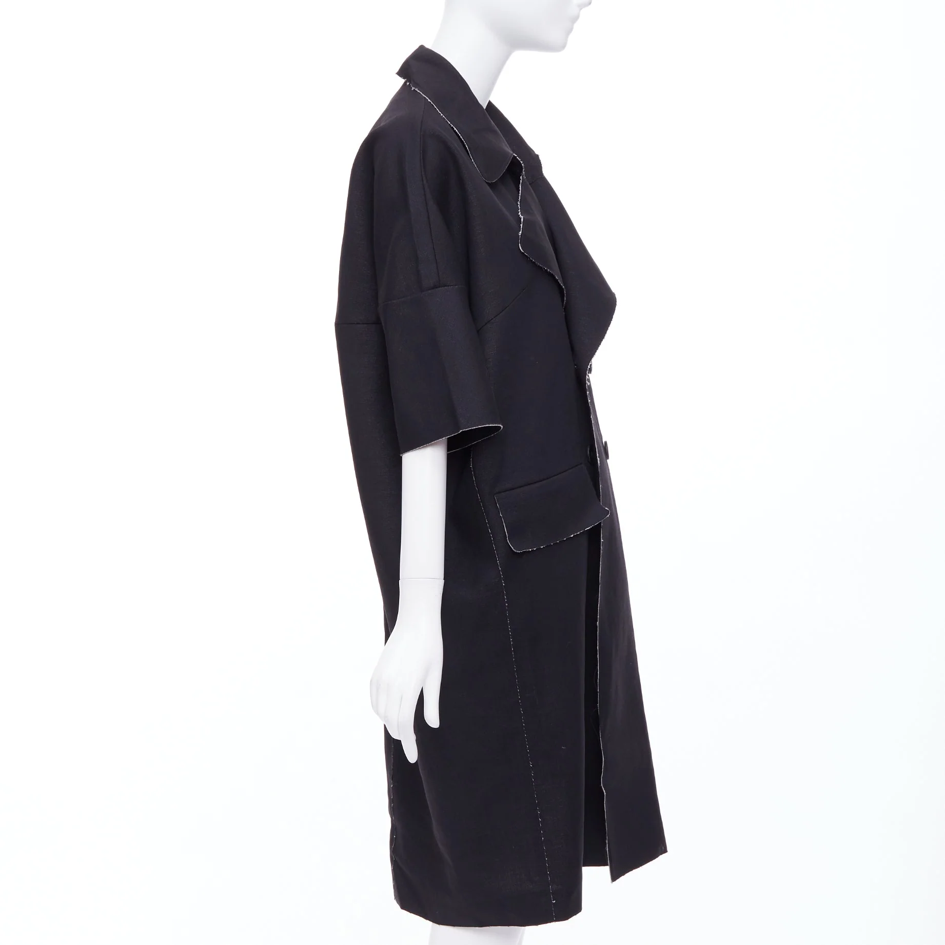 Women's Marni Wool Linen Frayed Edge Double Breasted Long Coat - Image 4