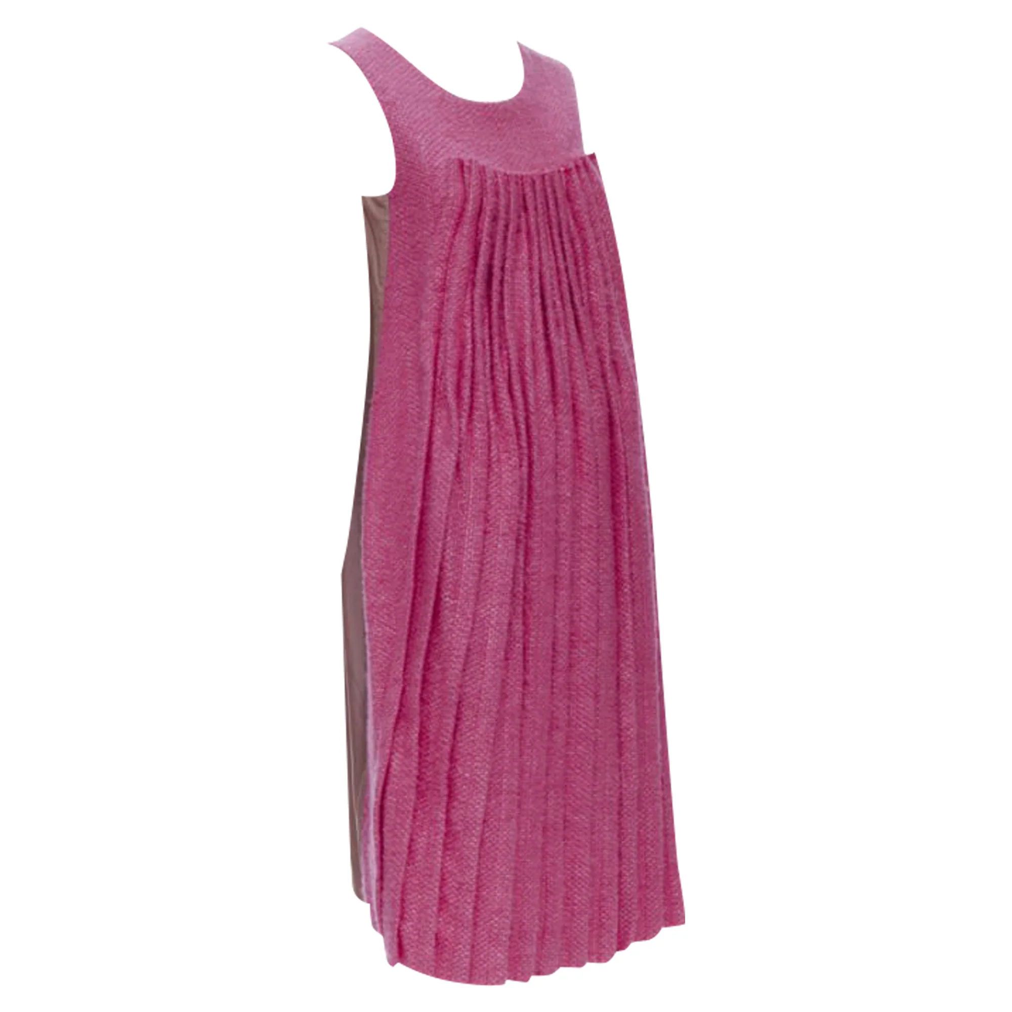Women's Marni wool tweed pleat crast back sleeveless dress - Image 3