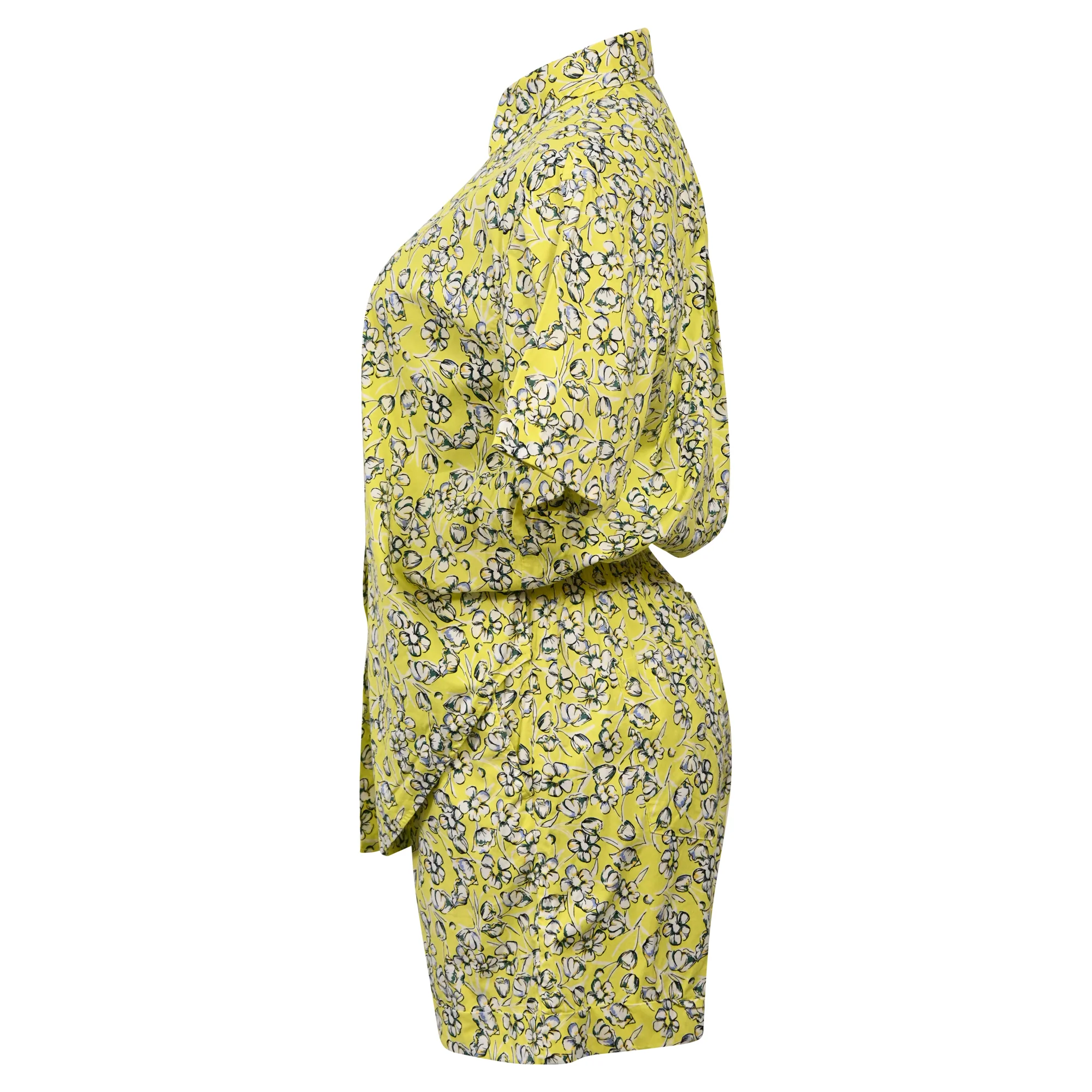 Women's Max & Co Floral Printed Shirt and Shorts Set in Yellow Cotton - Image 2
