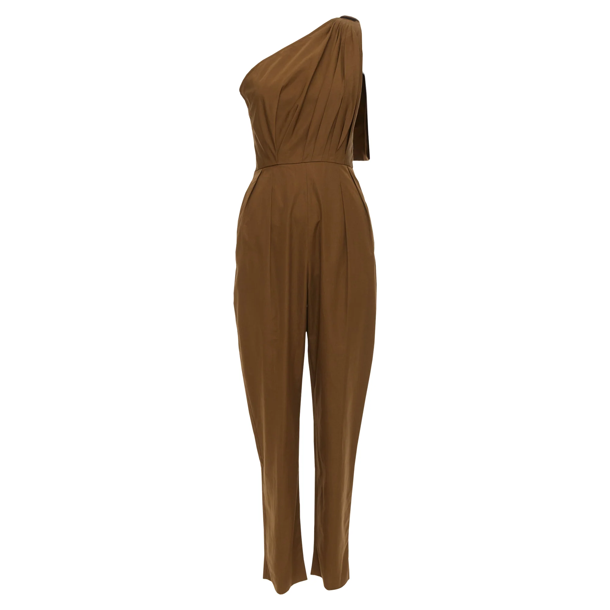 Women's Max Mara Avola cotton poplin one shoulder leather trim jumpsuit