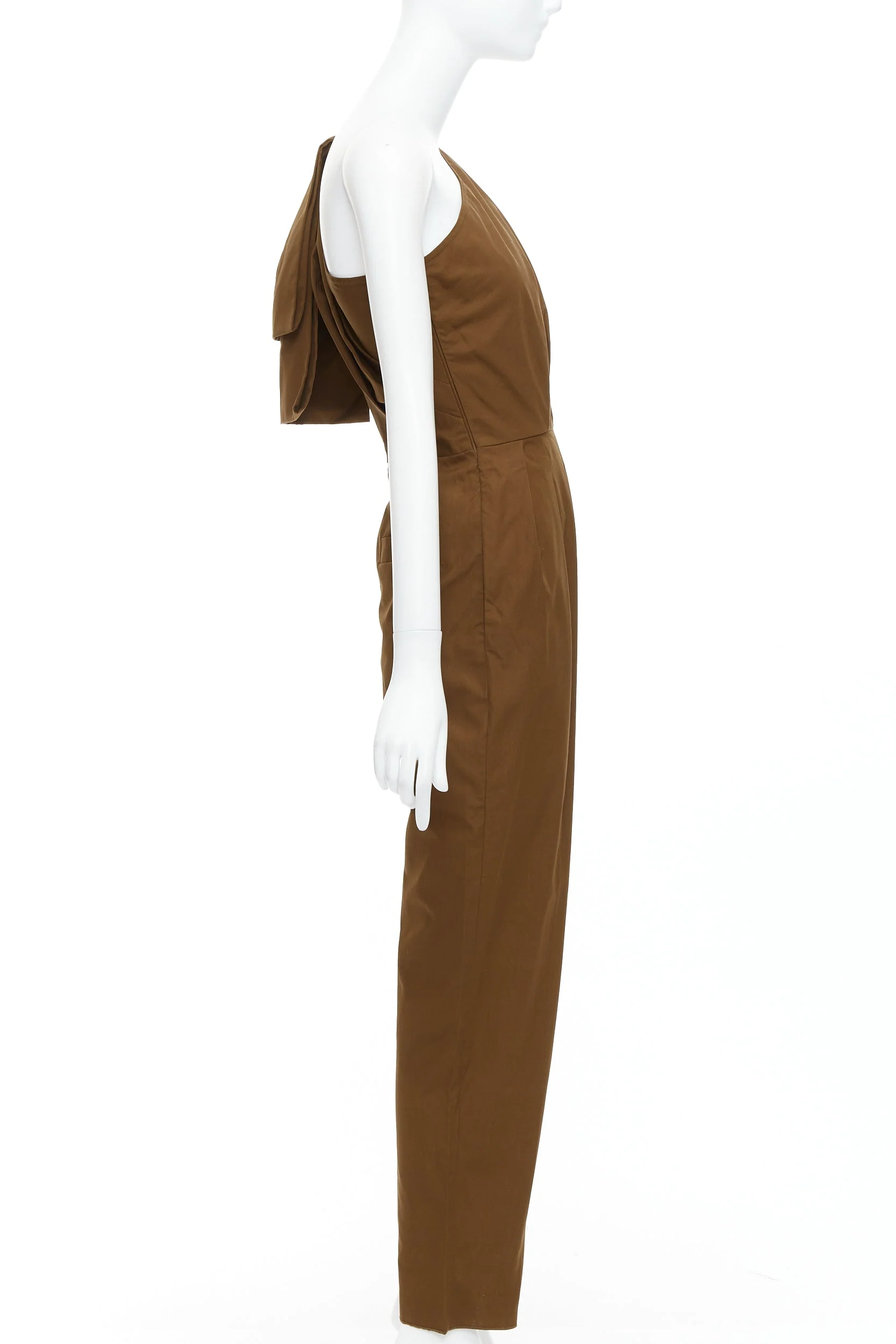 Women's Max Mara Avola cotton poplin one shoulder leather trim jumpsuit - Image 10