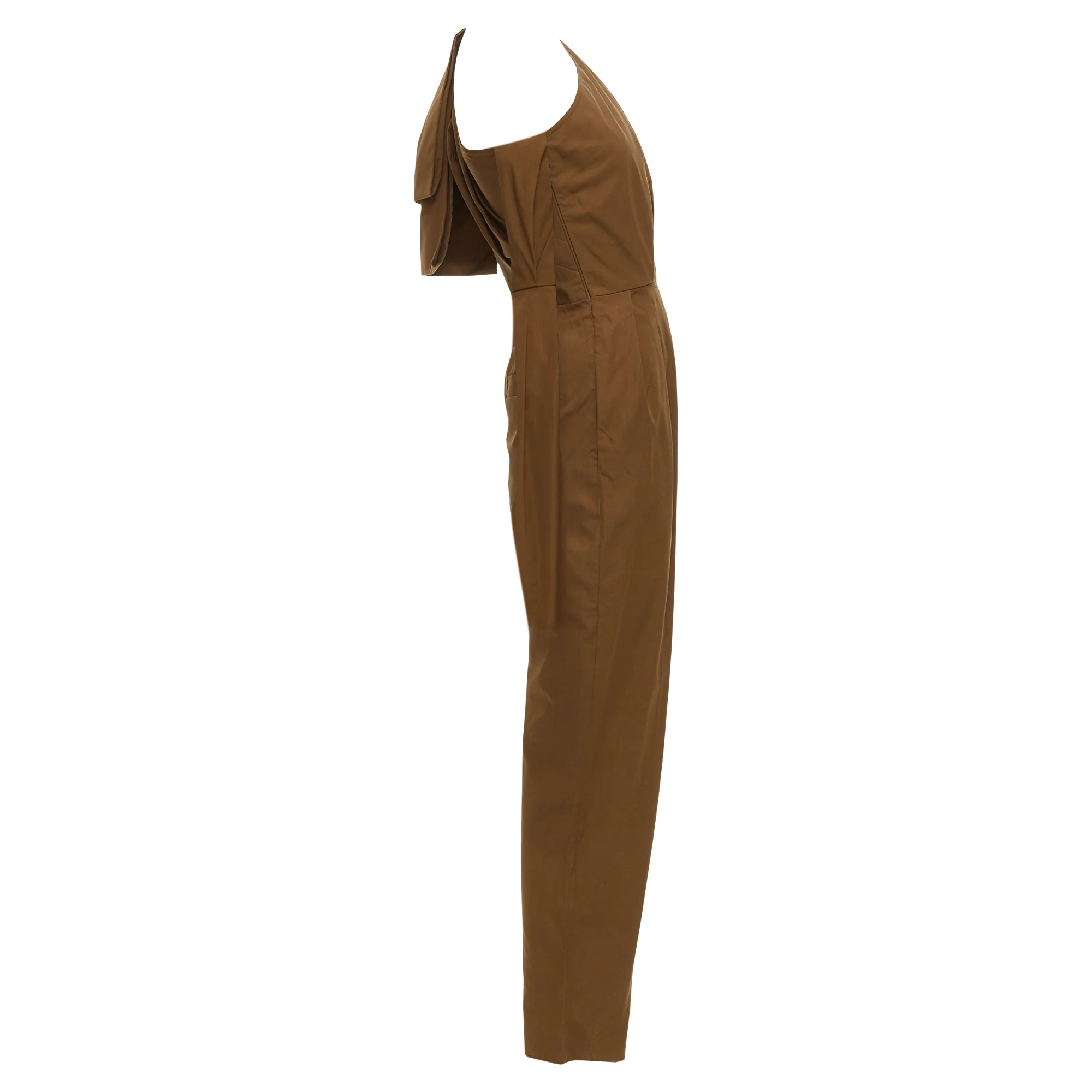 Women's Max Mara Avola cotton poplin one shoulder leather trim jumpsuit - Image 4