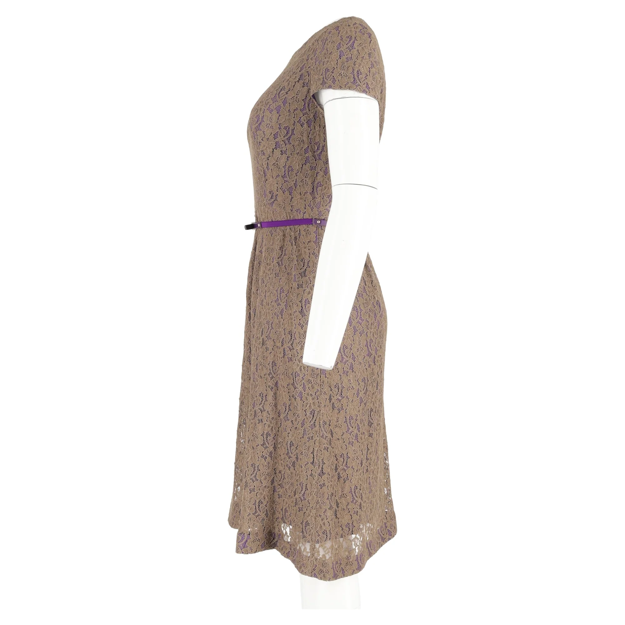 Women's Max Mara Belted Lace Midi Dress in Brown Polyester - Image 5