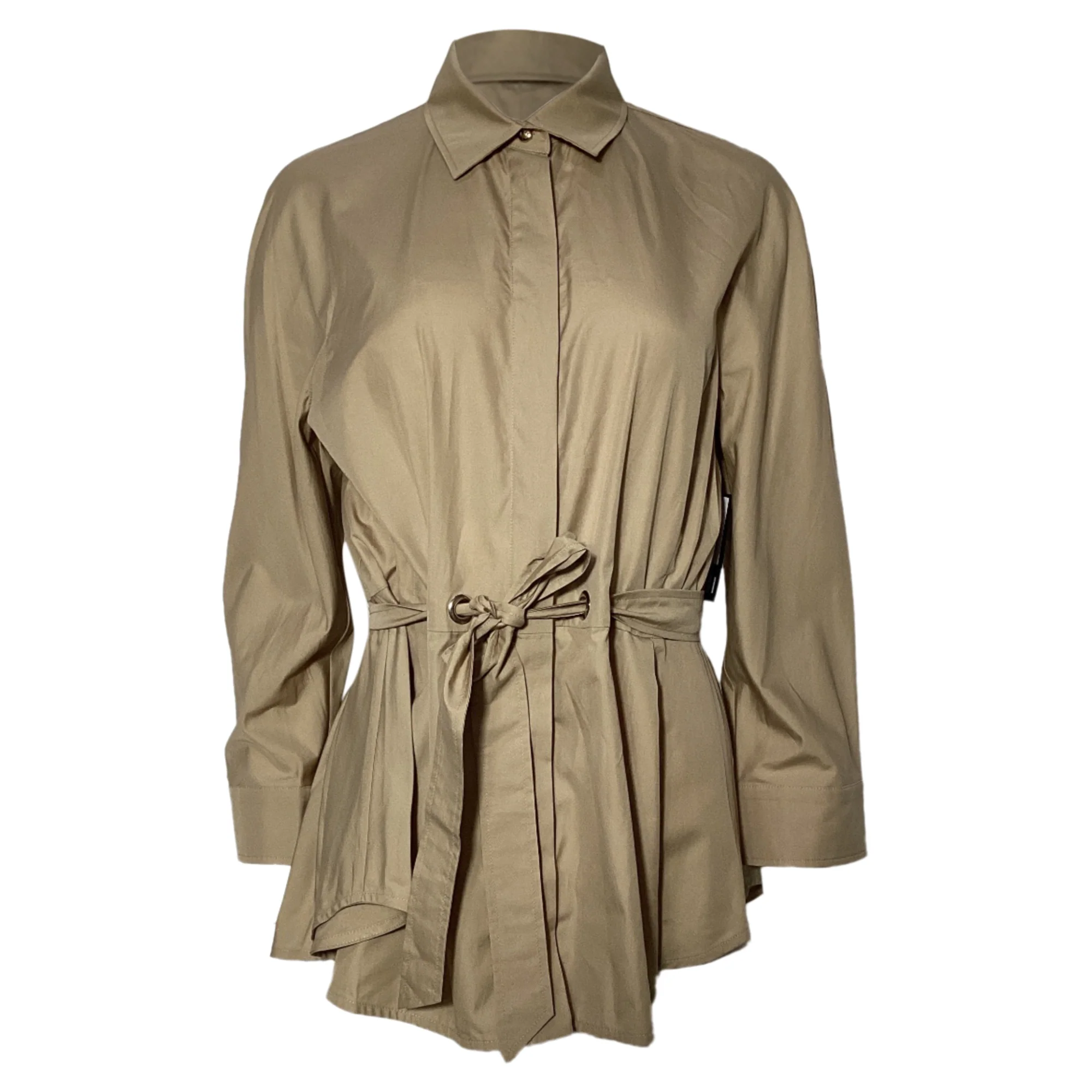 Women's Max Mara Cuneo Belted Shirt in Beige Cotton