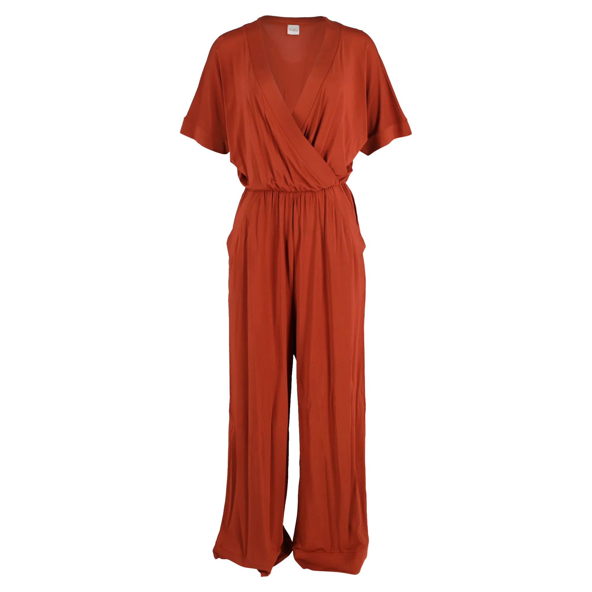Women's Max Mara Eolo V-Neck Belted Jumpsuit in Orange Viscose
