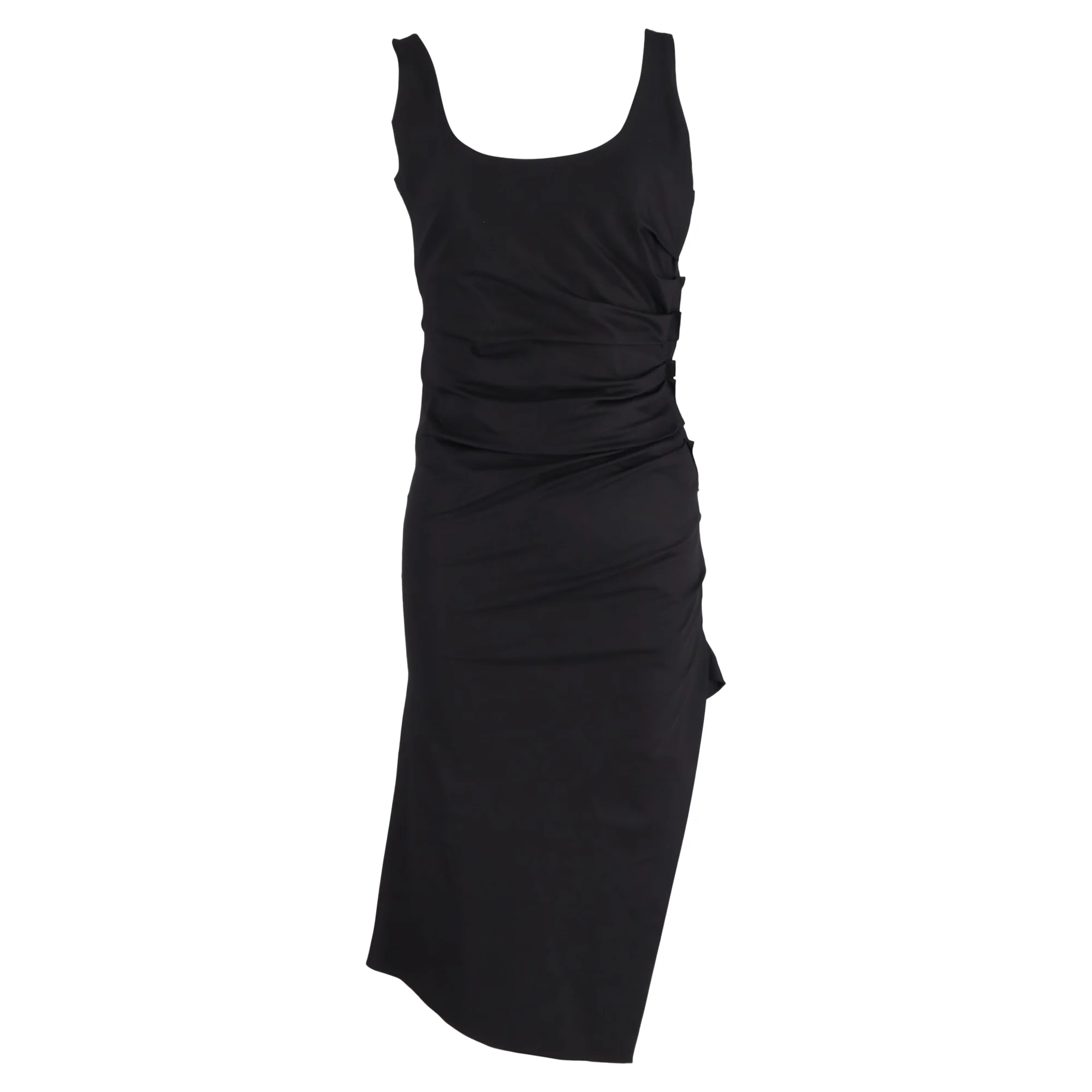 Women's Max Mara Gathered Side Detail Midi Dress in Black Polyester