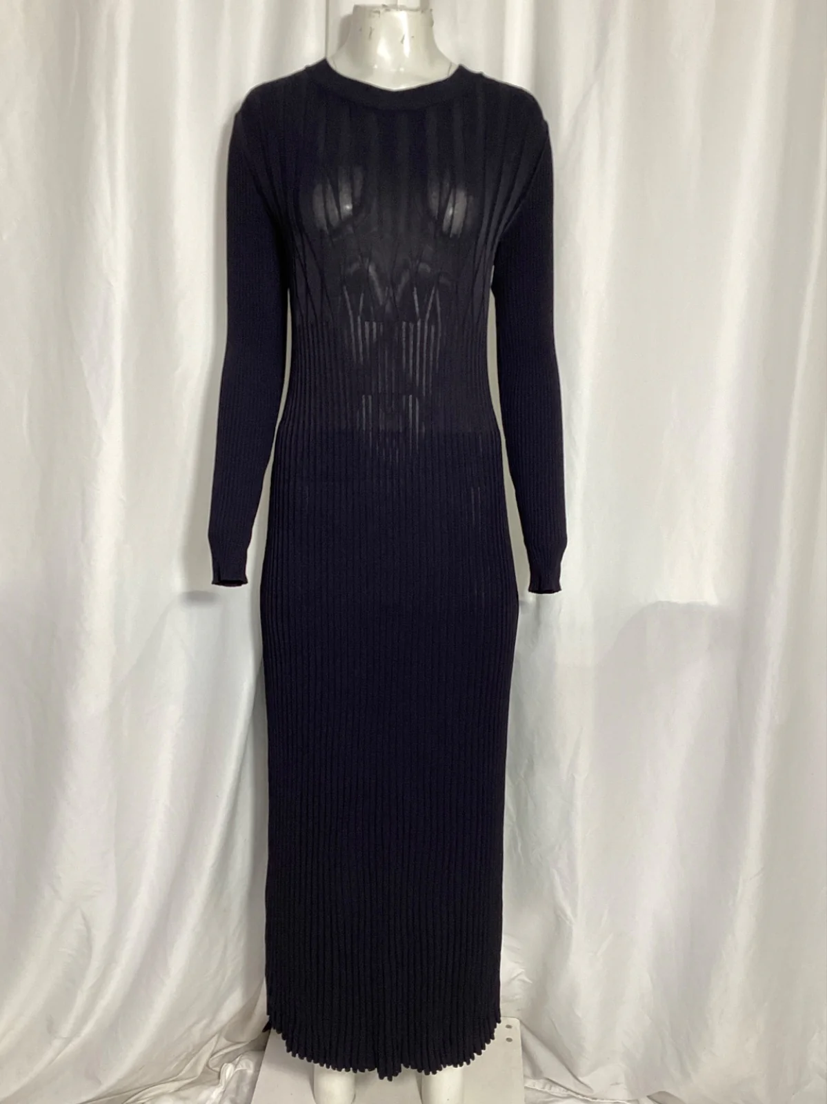 Women's Max Mara Long Knit Dress in Navy Blue Viscose - Image 7