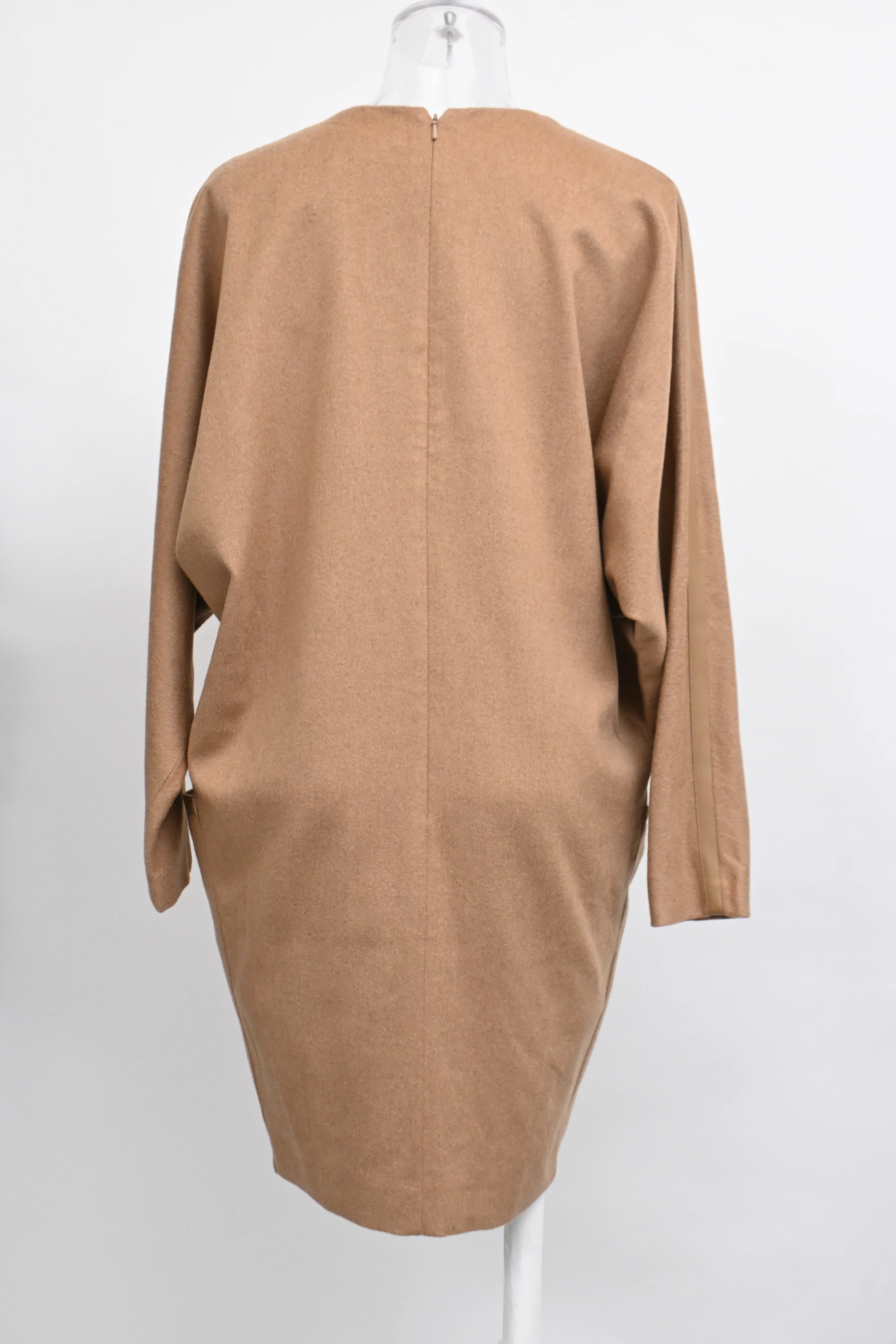 Women's Max Mara Long Sleeve Midi Dress with Pockets in Brown Camel Wool - Image 8