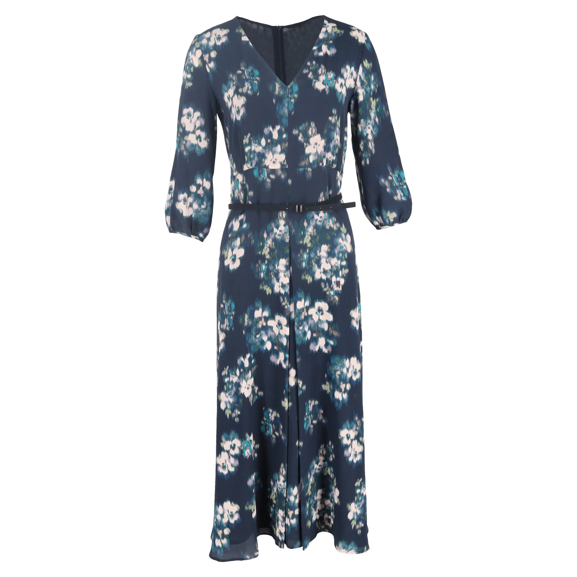 Women's Max Mara Midi Dress with Belt in Floral-Print Silk