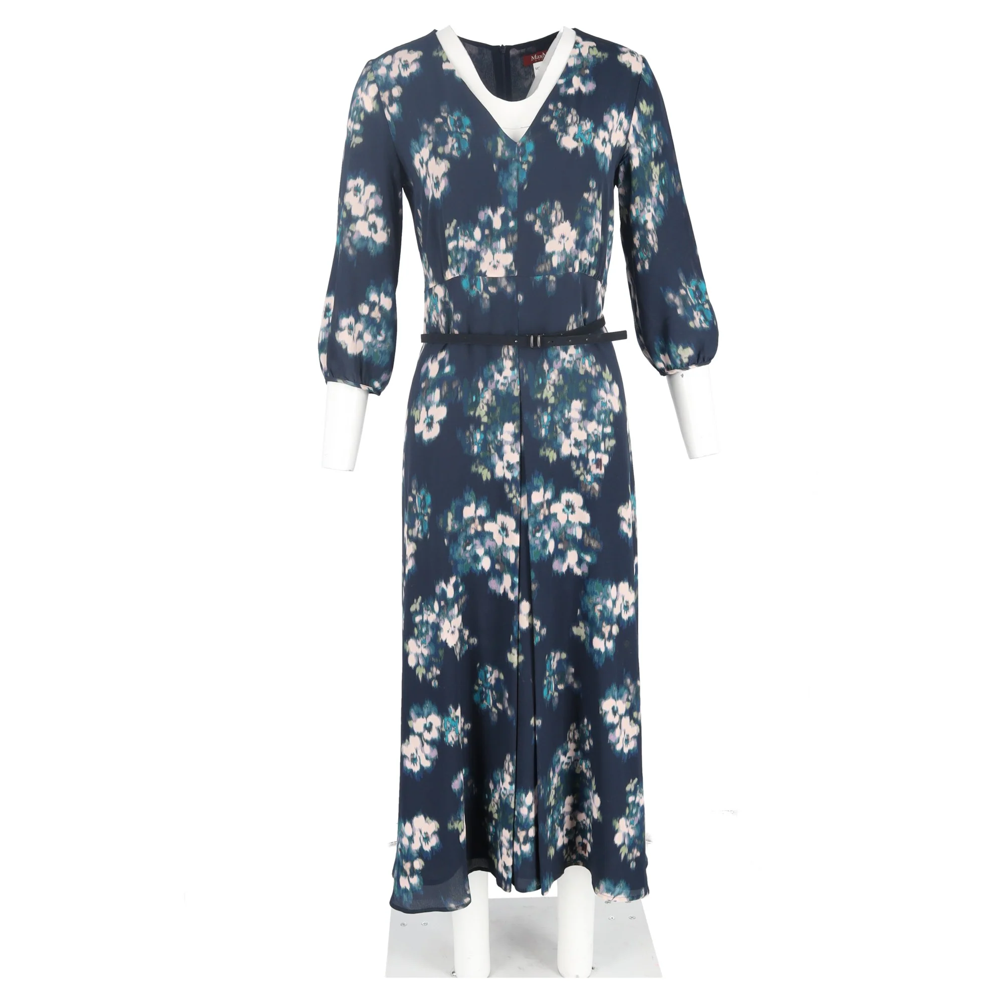 Women's Max Mara Midi Dress with Belt in Floral-Print Silk - Image 4
