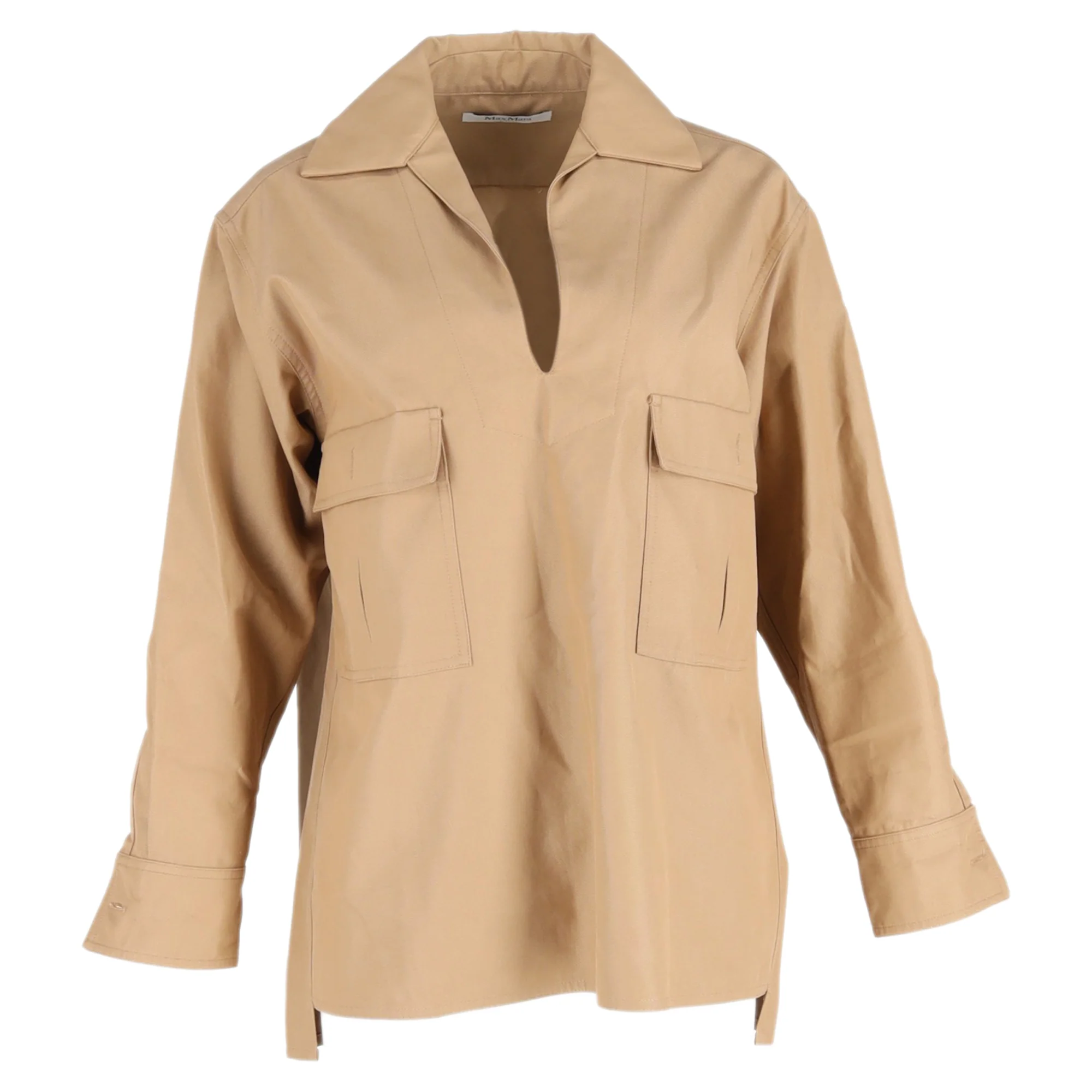 Women's Max Mara Oversize Shirt with Pockets in Brown Cotton