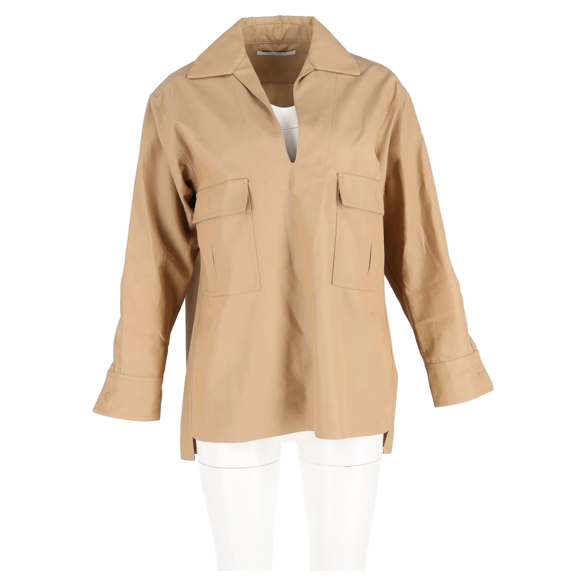 Women's Max Mara Oversize Shirt with Pockets in Brown Cotton - Image 4