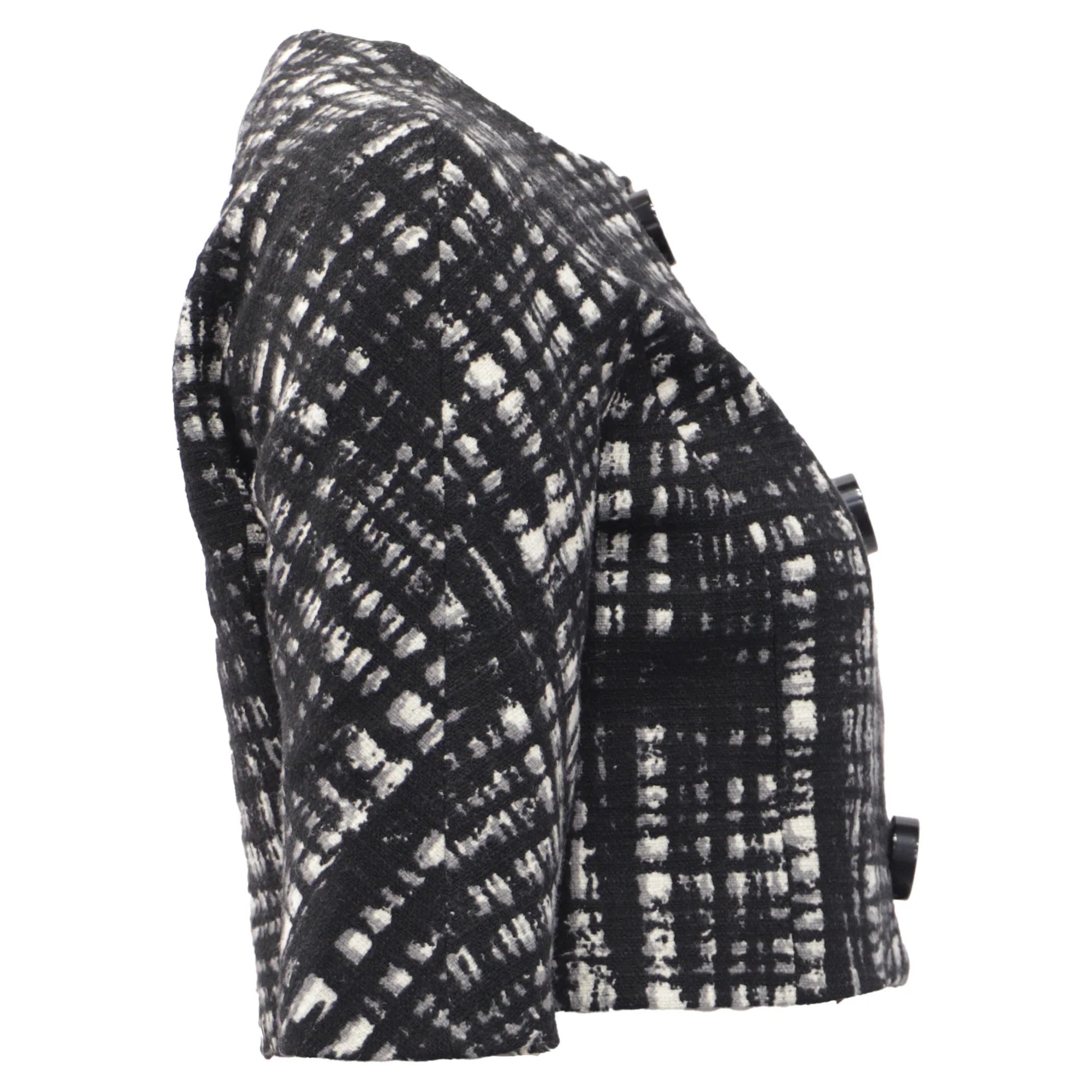 Women's Michael Kors Single-Breasted Tweed Cropped Blazer in Black Wool - Image 3