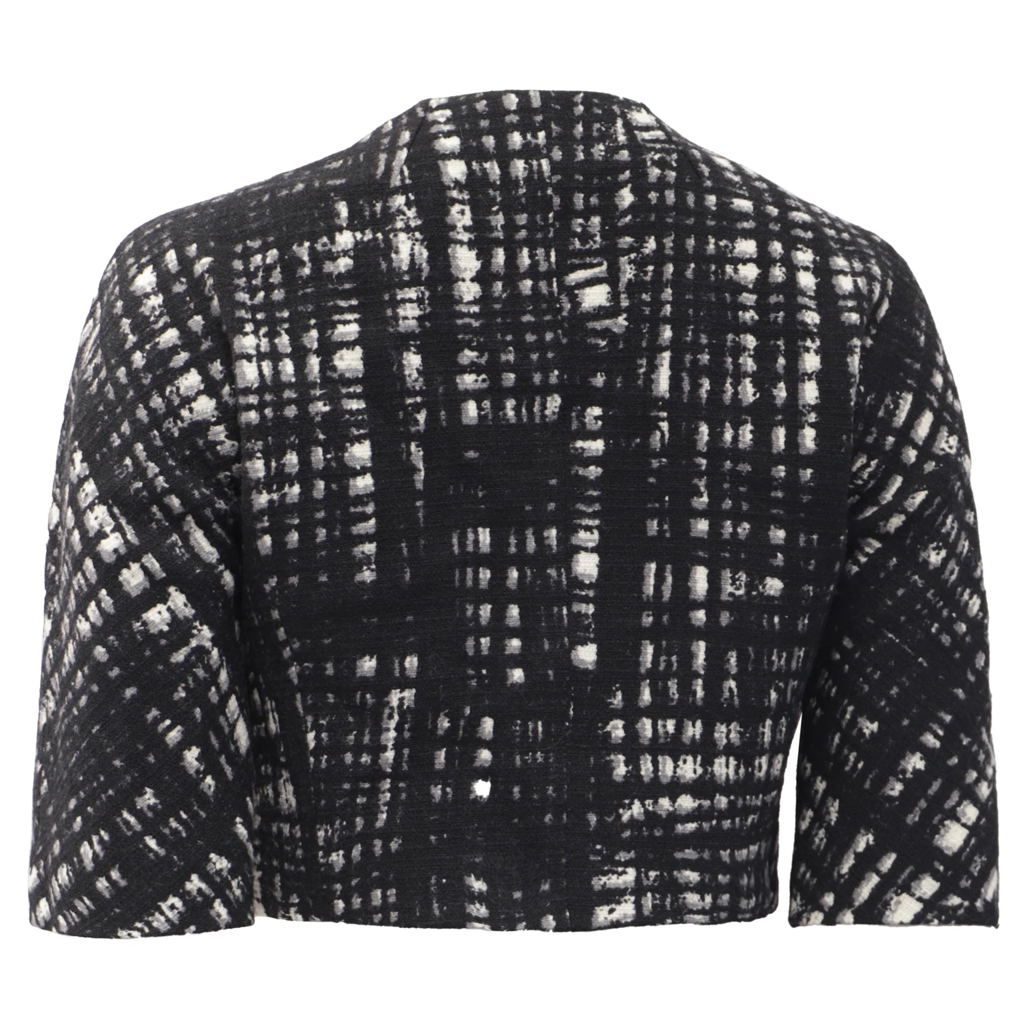 Women's Michael Kors Single-Breasted Tweed Cropped Blazer in Black Wool - Image 4