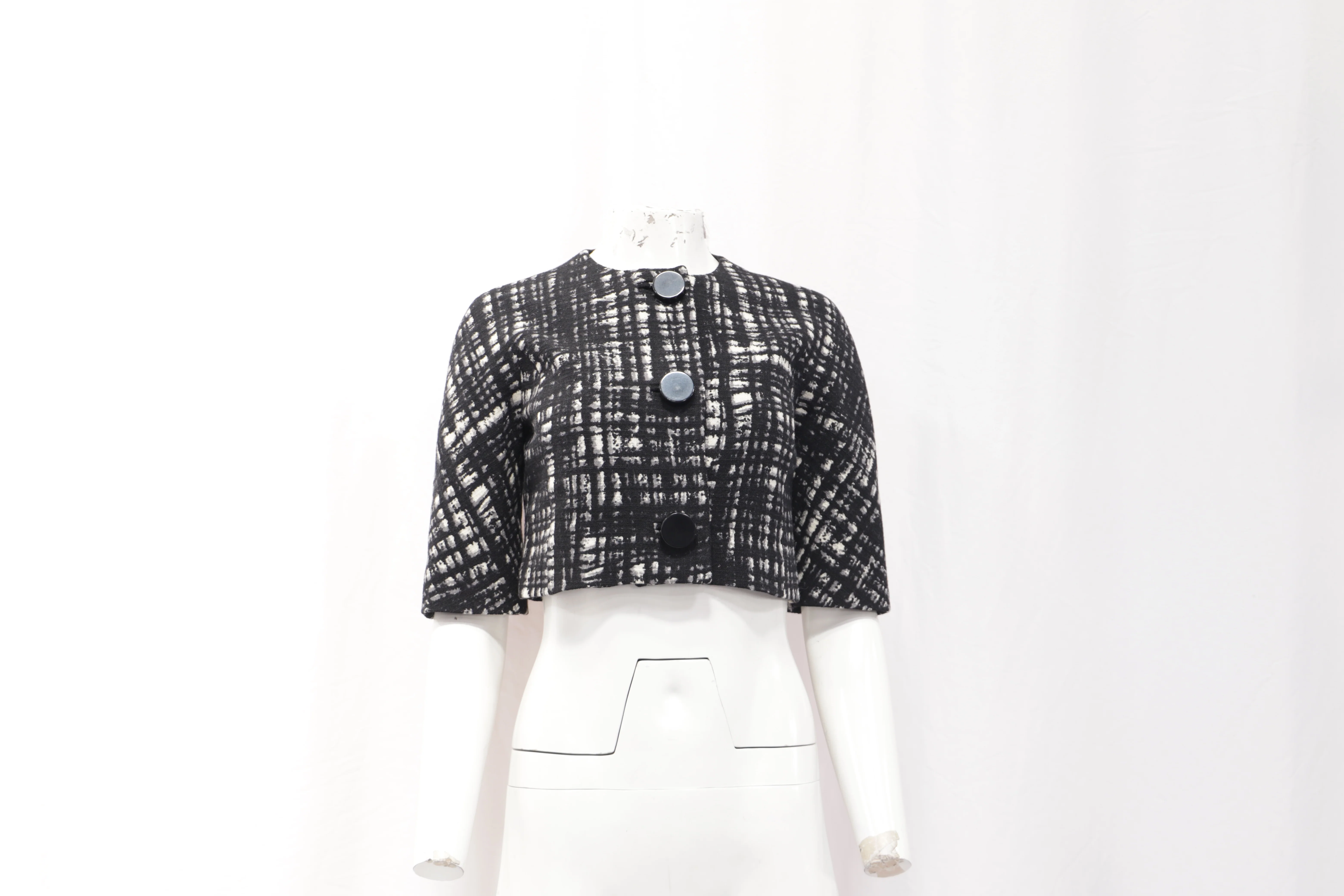 Women's Michael Kors Single-Breasted Tweed Cropped Blazer in Black Wool - Image 8