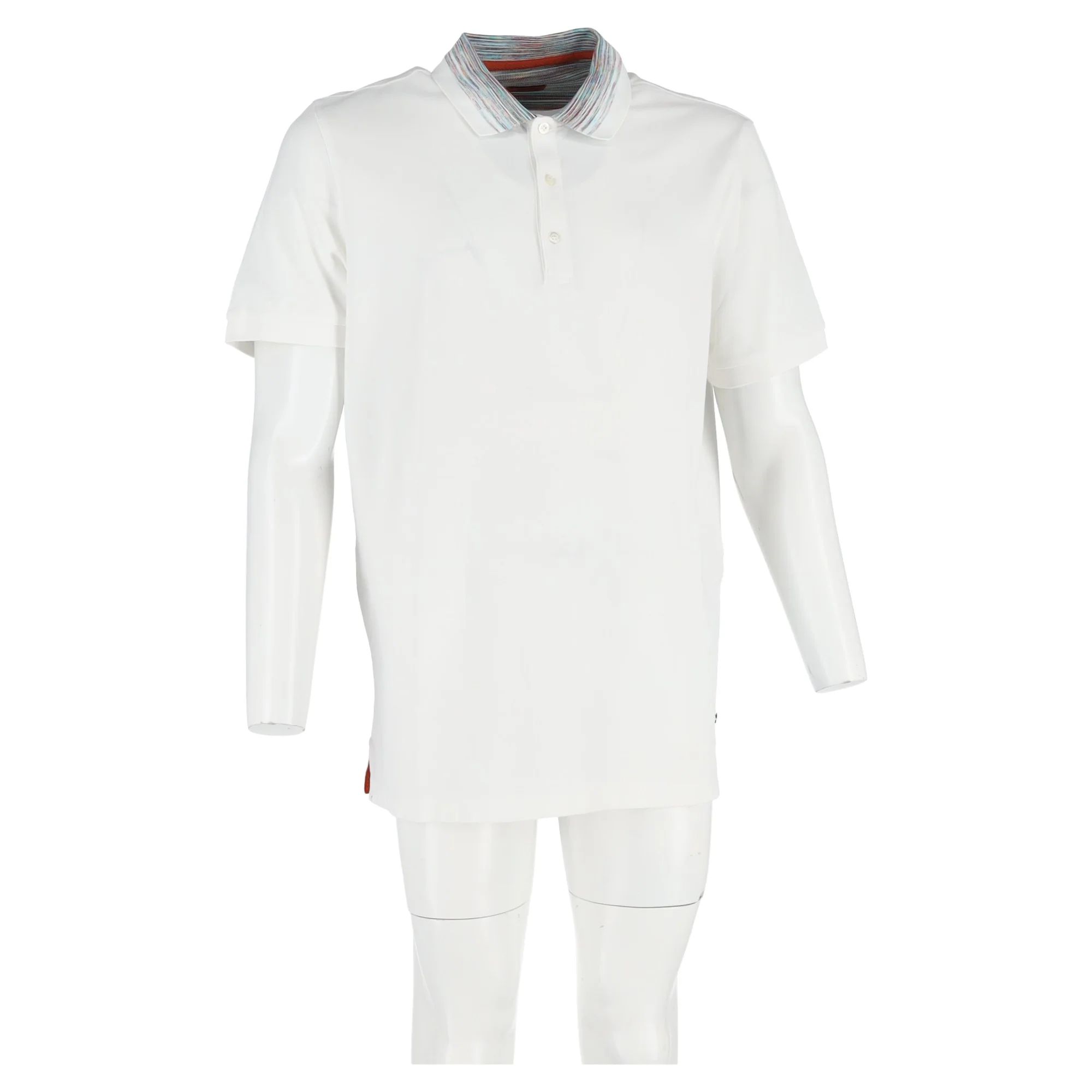 Men's Missoni Chevron Collar Polo Shirt in White Cotton - Image 4