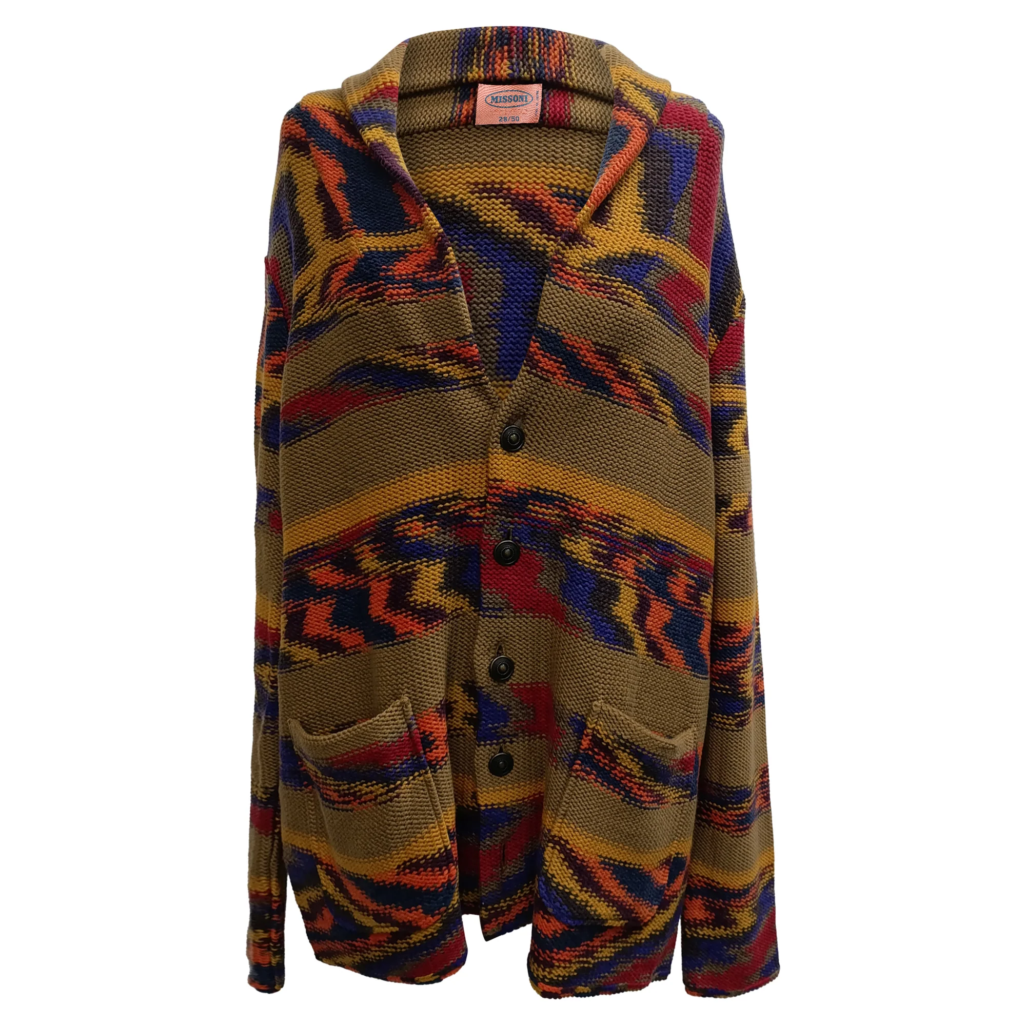 Men's Missoni Knitted Buttoned Shawl-Collared Cardigan in Multicolor Cashmere