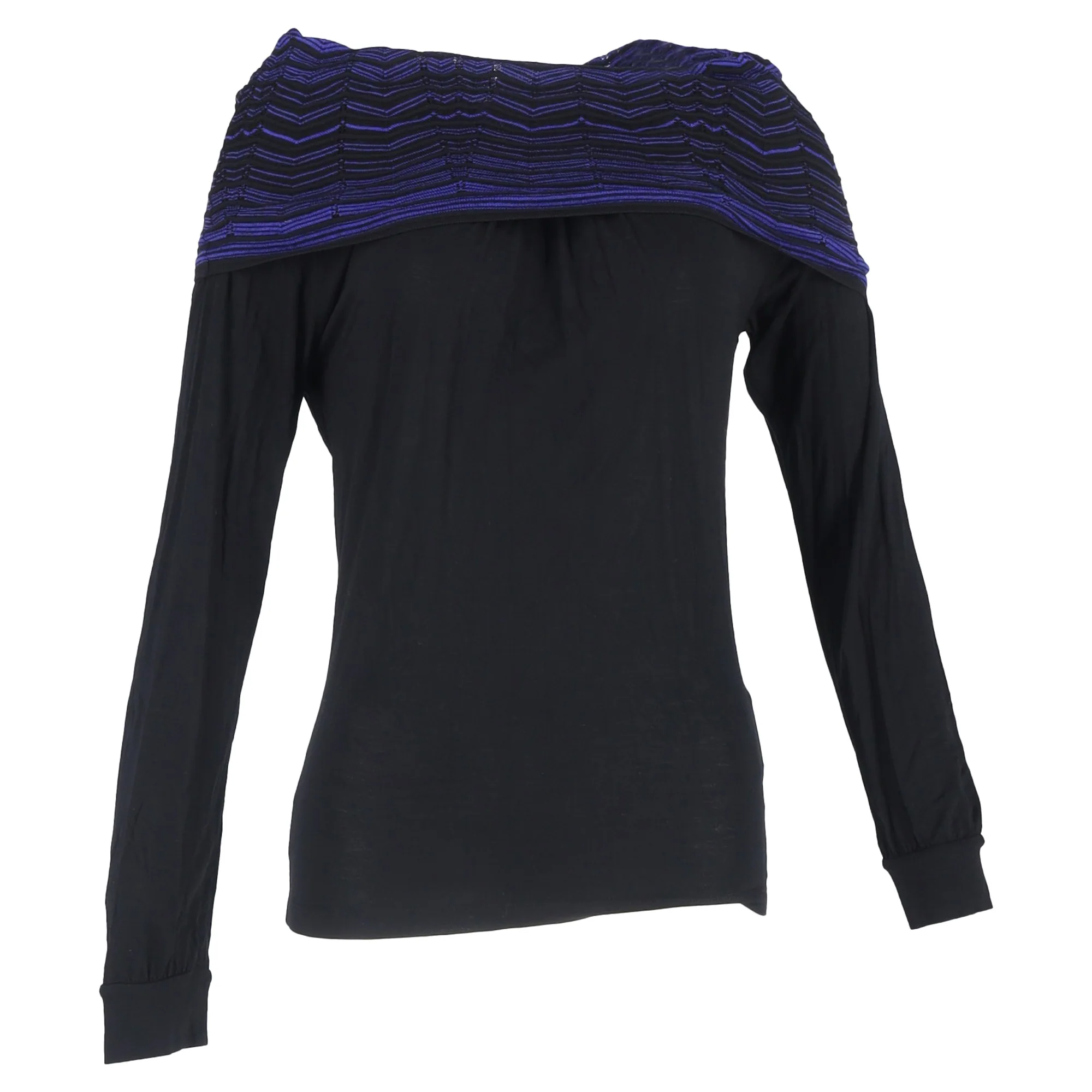 Women's M Missoni Cowl Neck Detail Long Sleeve T-Shirt in Black Cotton