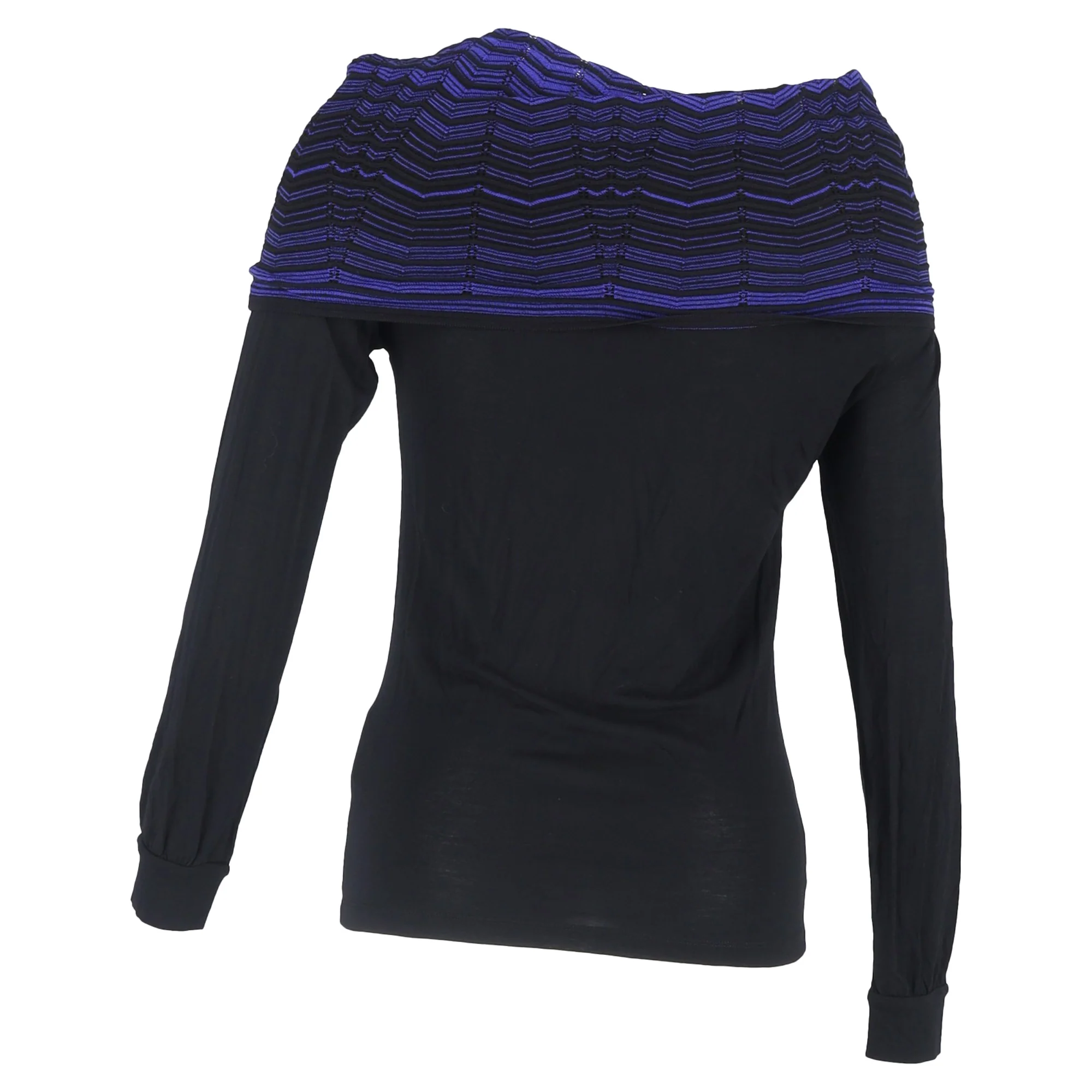 Women's M Missoni Cowl Neck Detail Long Sleeve T-Shirt in Black Cotton - Image 3