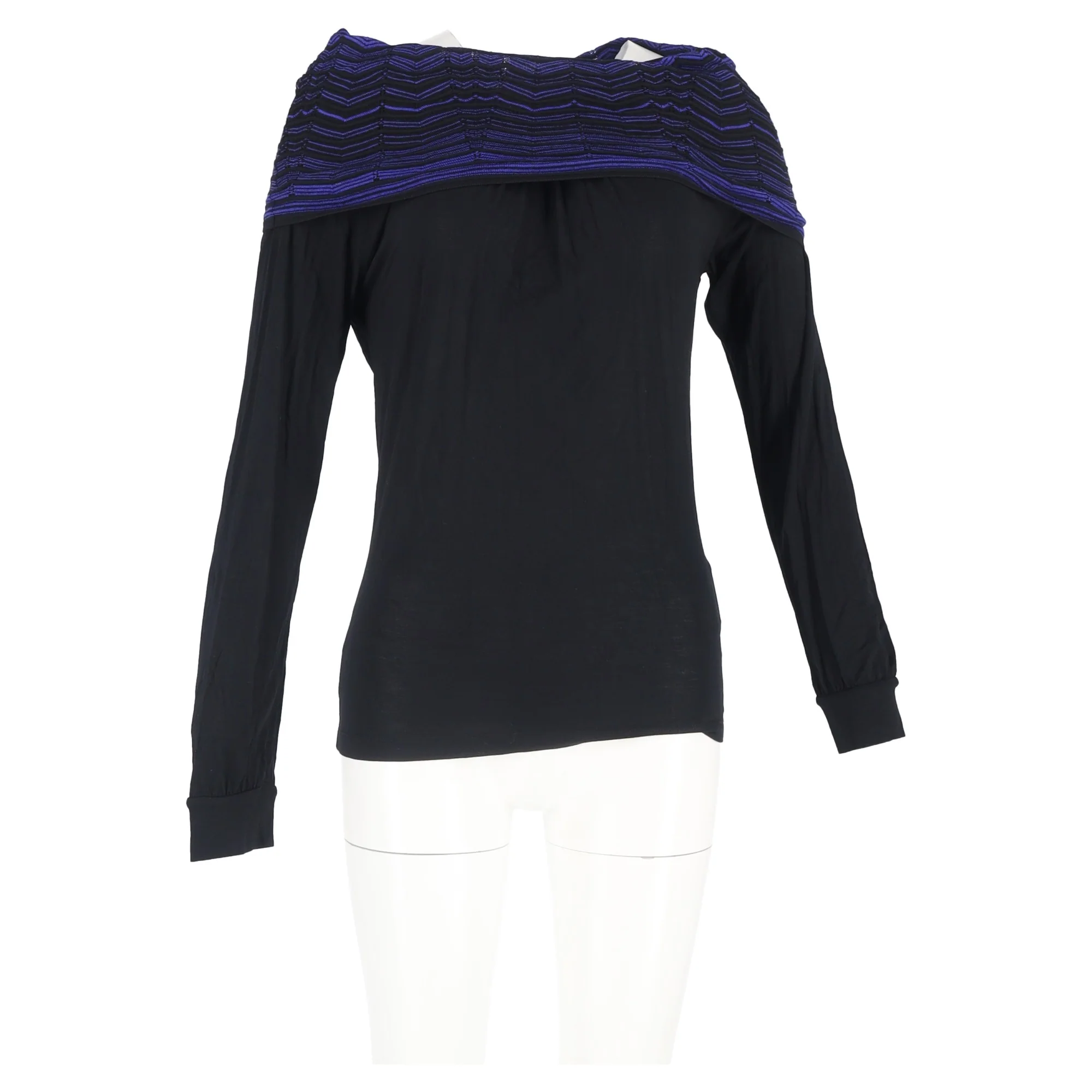 Women's M Missoni Cowl Neck Detail Long Sleeve T-Shirt in Black Cotton - Image 4