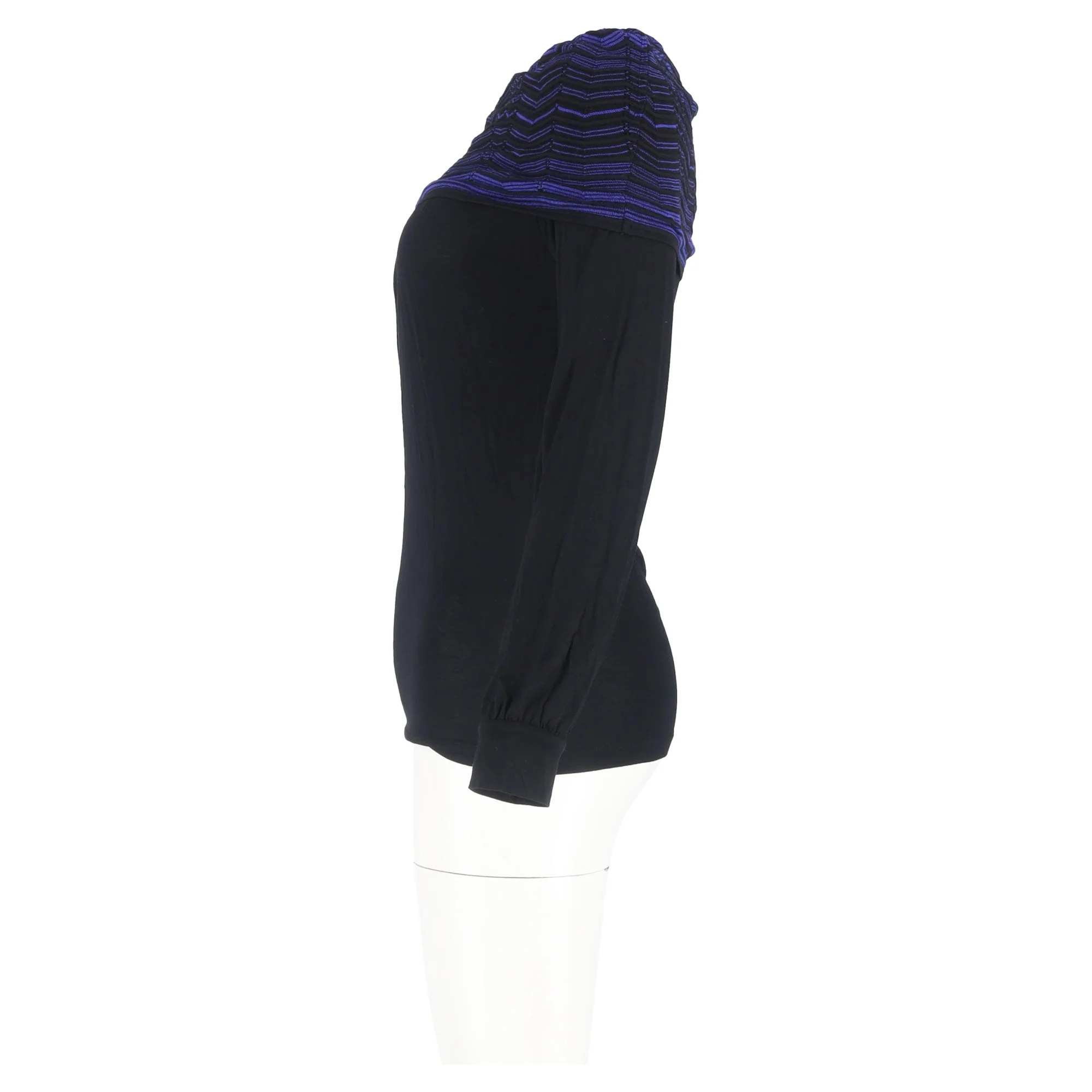 Women's M Missoni Cowl Neck Detail Long Sleeve T-Shirt in Black Cotton - Image 5