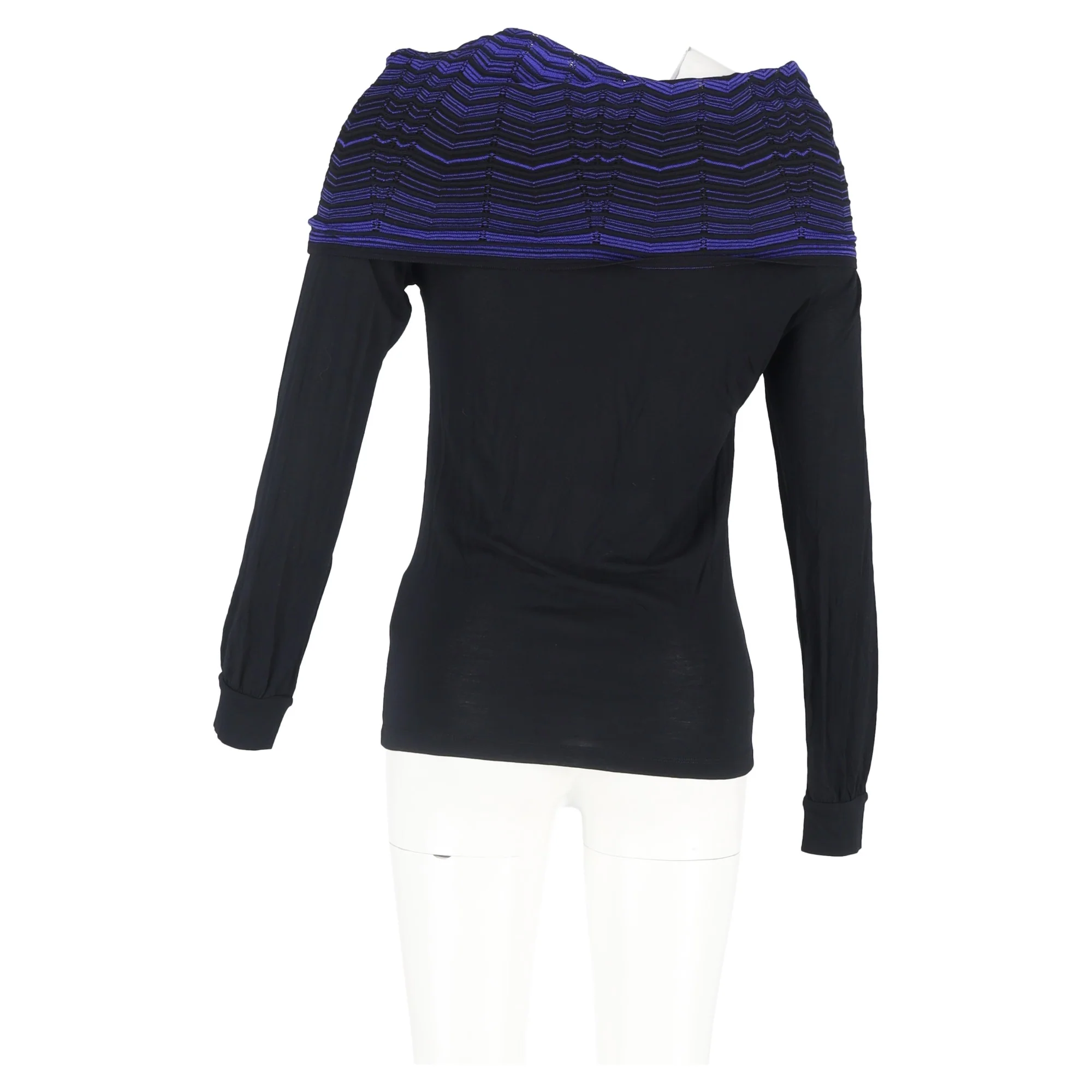 Women's M Missoni Cowl Neck Detail Long Sleeve T-Shirt in Black Cotton - Image 6