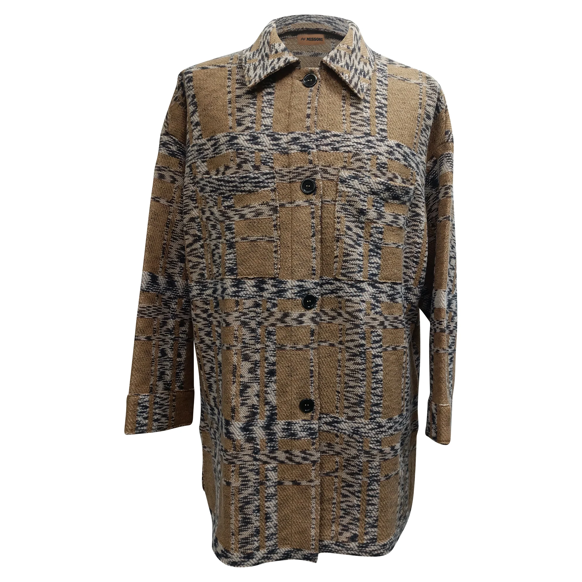 Women's Missoni Knitted Button-Down Coat with Pockets in Brown Wool