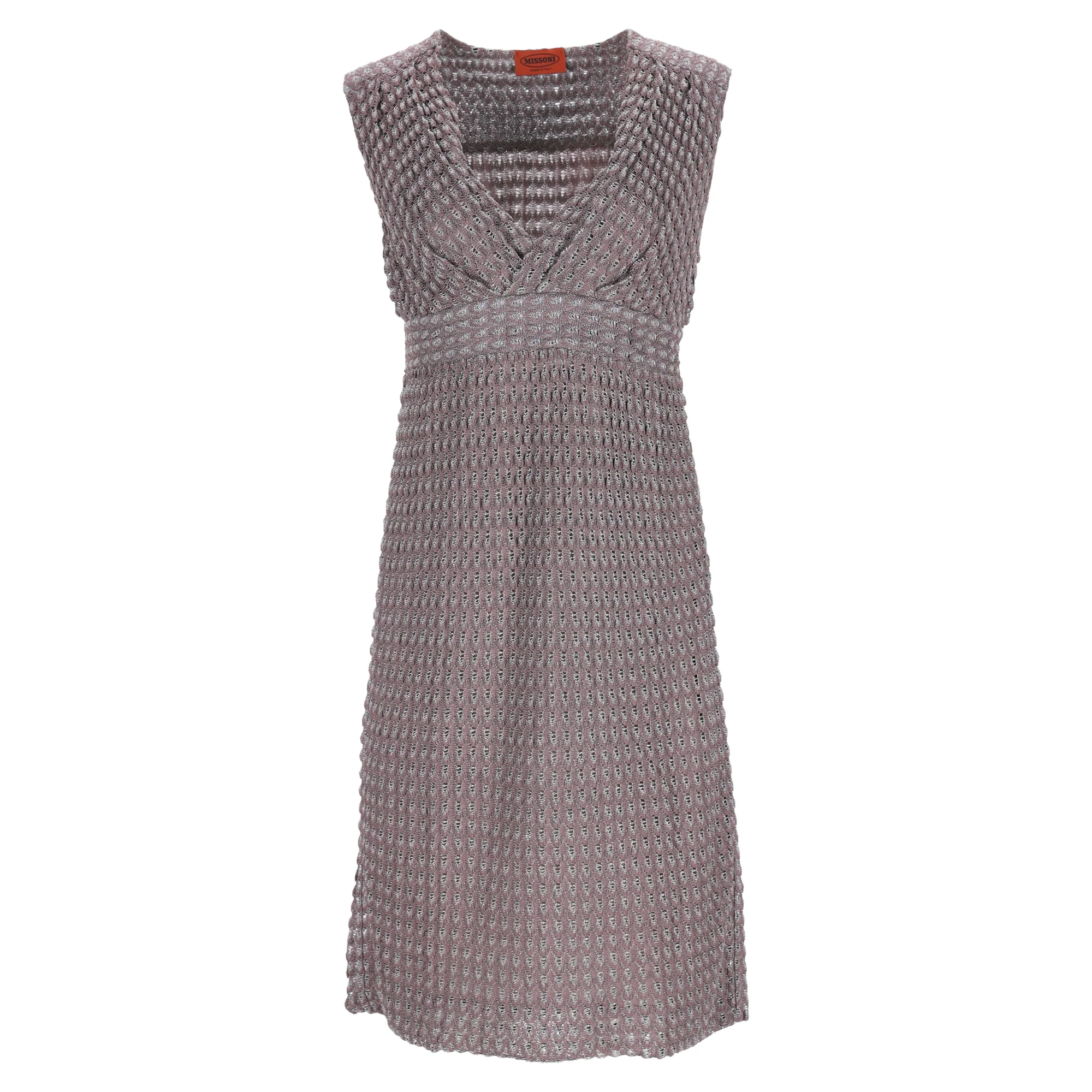 Women's Missoni Knitted Deep Neck Mini Dress in Brown Viscose