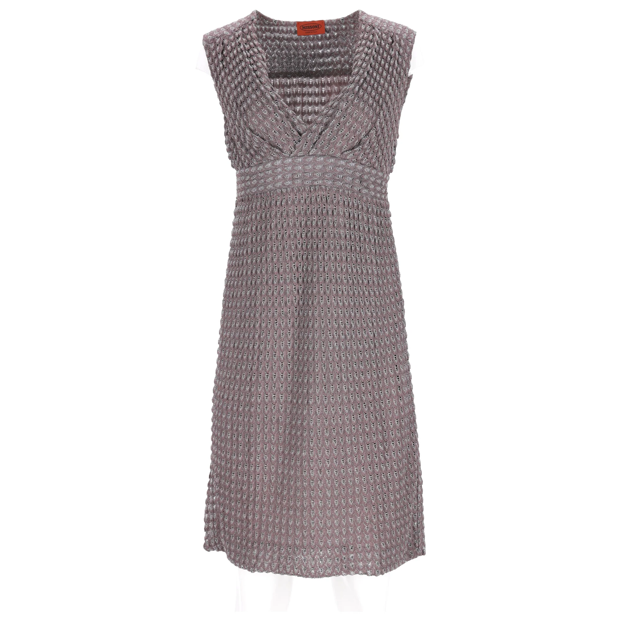 Women's Missoni Knitted Deep Neck Mini Dress in Brown Viscose - Image 7