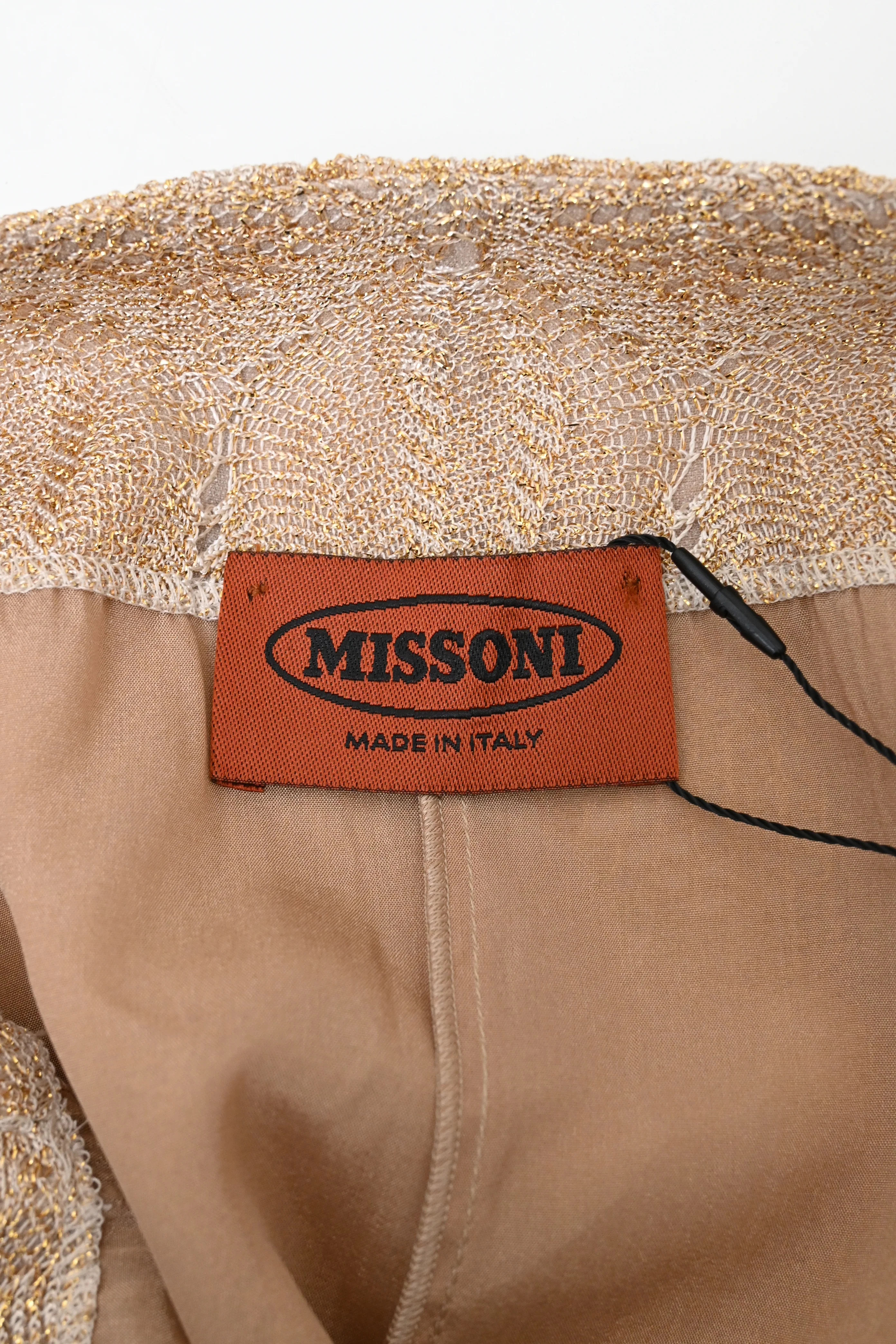Women's  Missoni Knitted Mini Fitted Skirt in Metallic Beige Rayon - Image 8