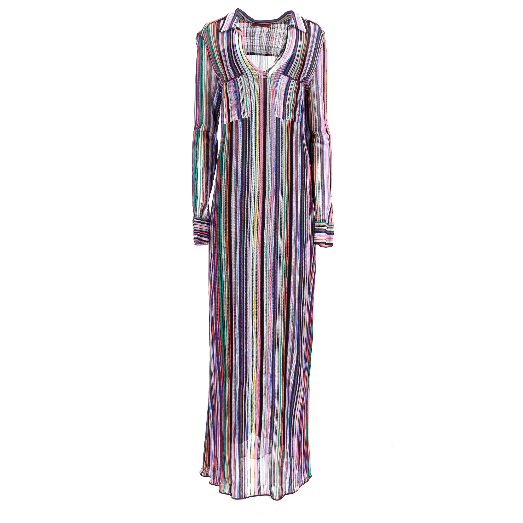 Women's  Missoni Knitted Stripe Maxi Long Sleeve Dress in Multicolor Viscose - Image 9