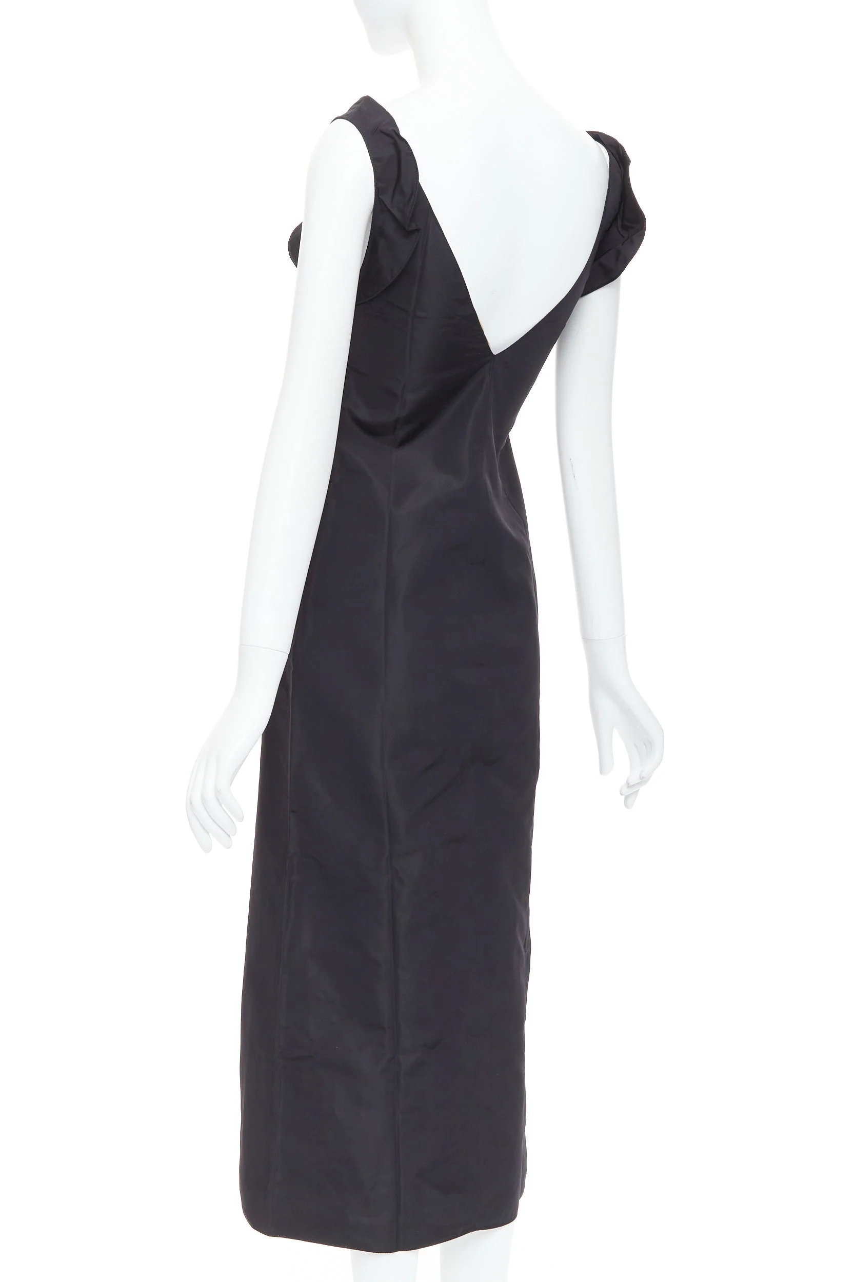 Women's Miu Miu 1990s Silk Blend Ruffle Strap V Back Dress - Image 6