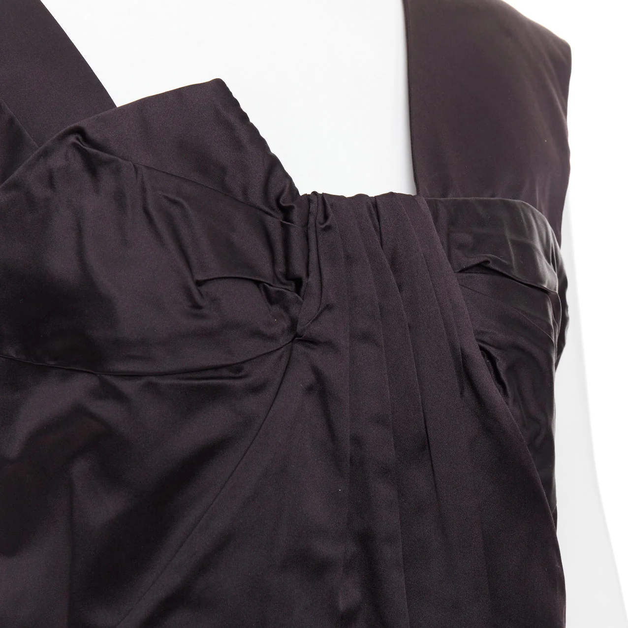 Women's MIU MIU 2009 black silk satin bow top pleated mini dress IT44 L - Image 2