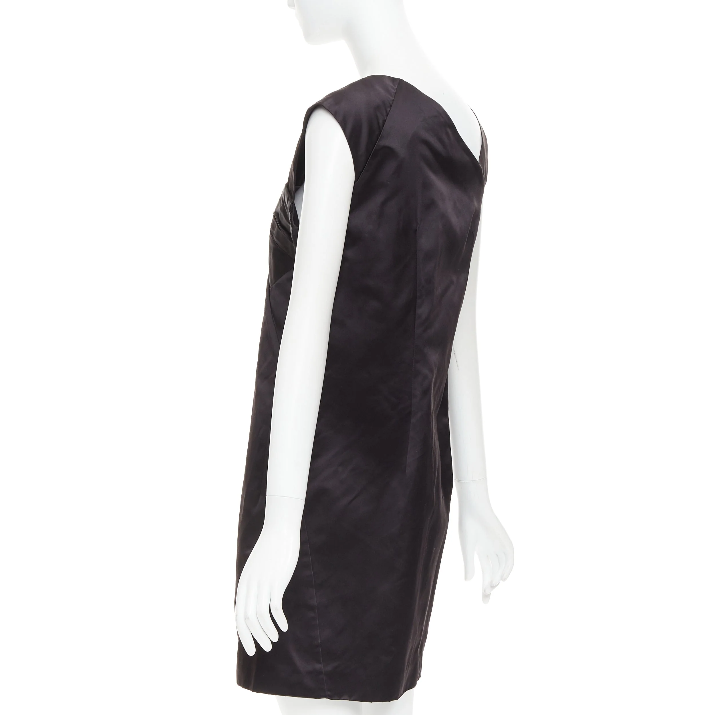 Women's MIU MIU 2009 black silk satin bow top pleated mini dress IT44 L - Image 6