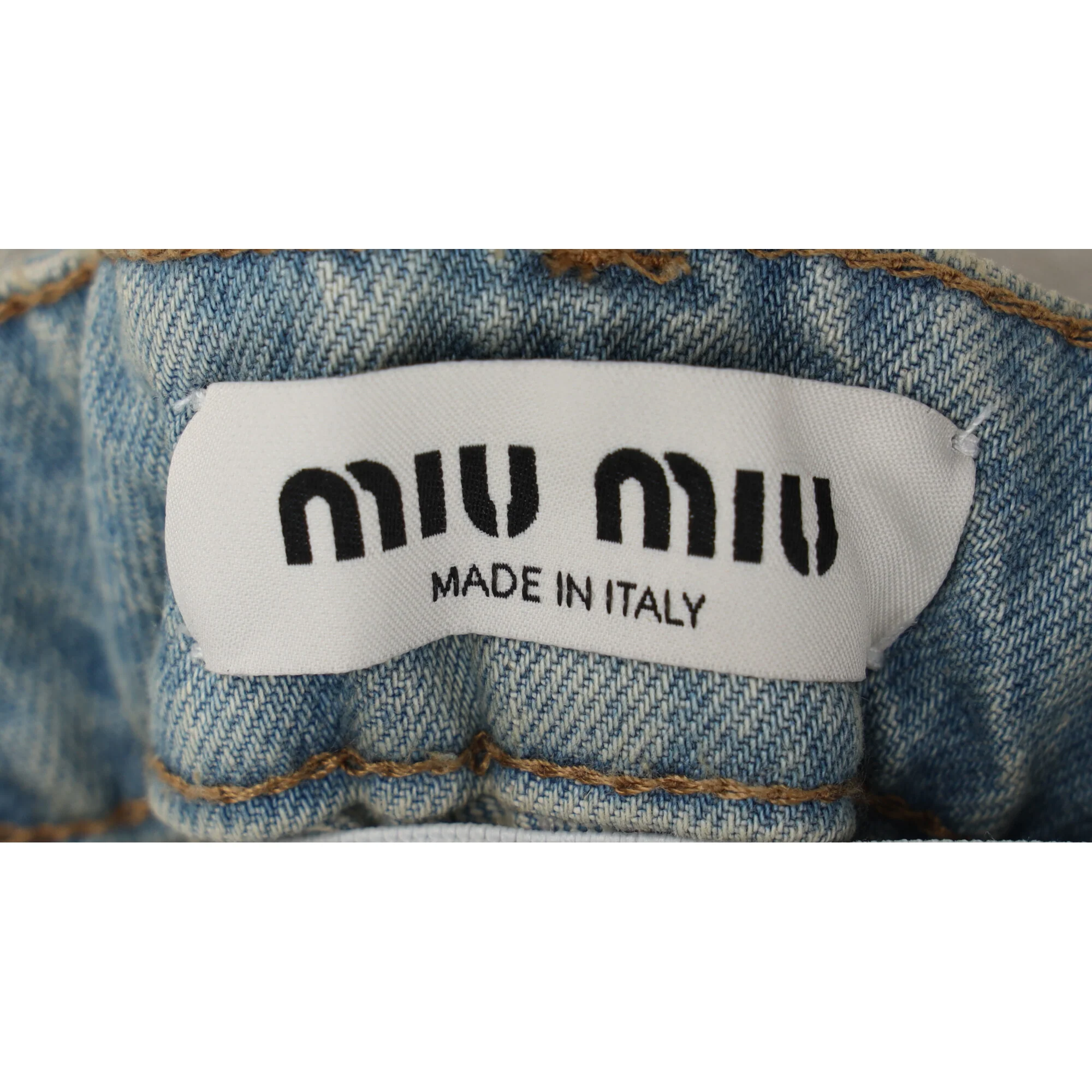 Women's Miu Miu Elastic Waistband Logo All Over Shorts in Blue Cotton Denim - Image 10