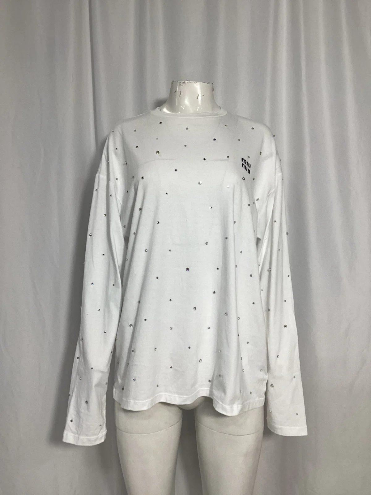 Women's Miu Miu Embellished Jersey T-shirt in White Cotton - Image 7