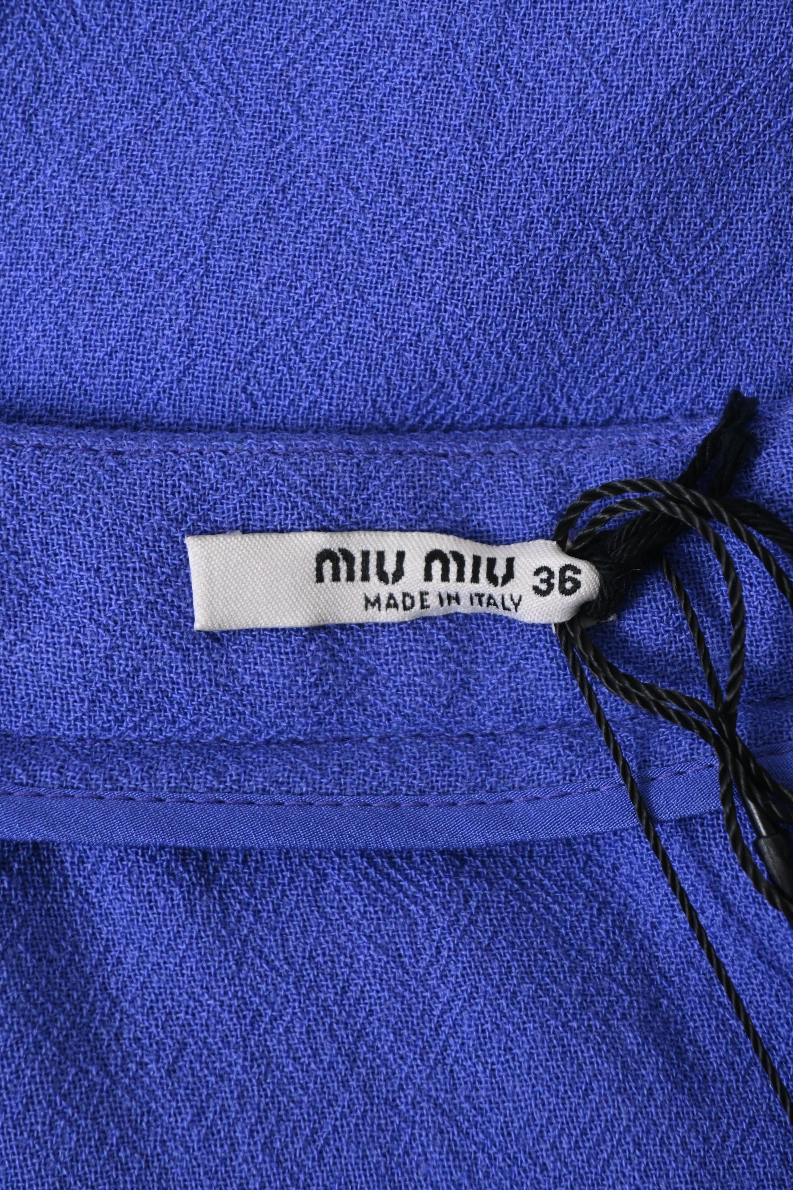 Women's Miu Miu Embellished Waistband Mini Skater Skirt in Blue Wool - Image 8