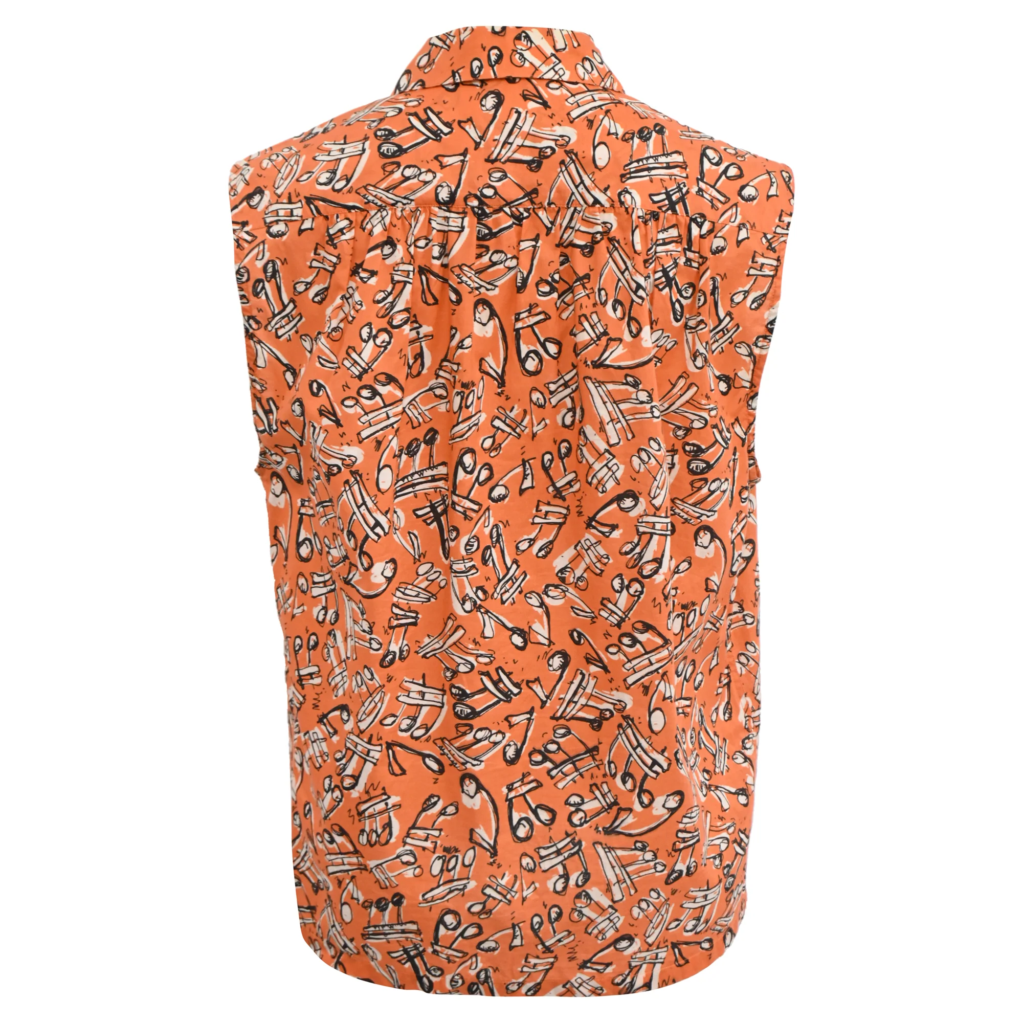 Women's Miu Miu Music Notes Printed Sleeveless Blouse in Orange Cotton - Image 3