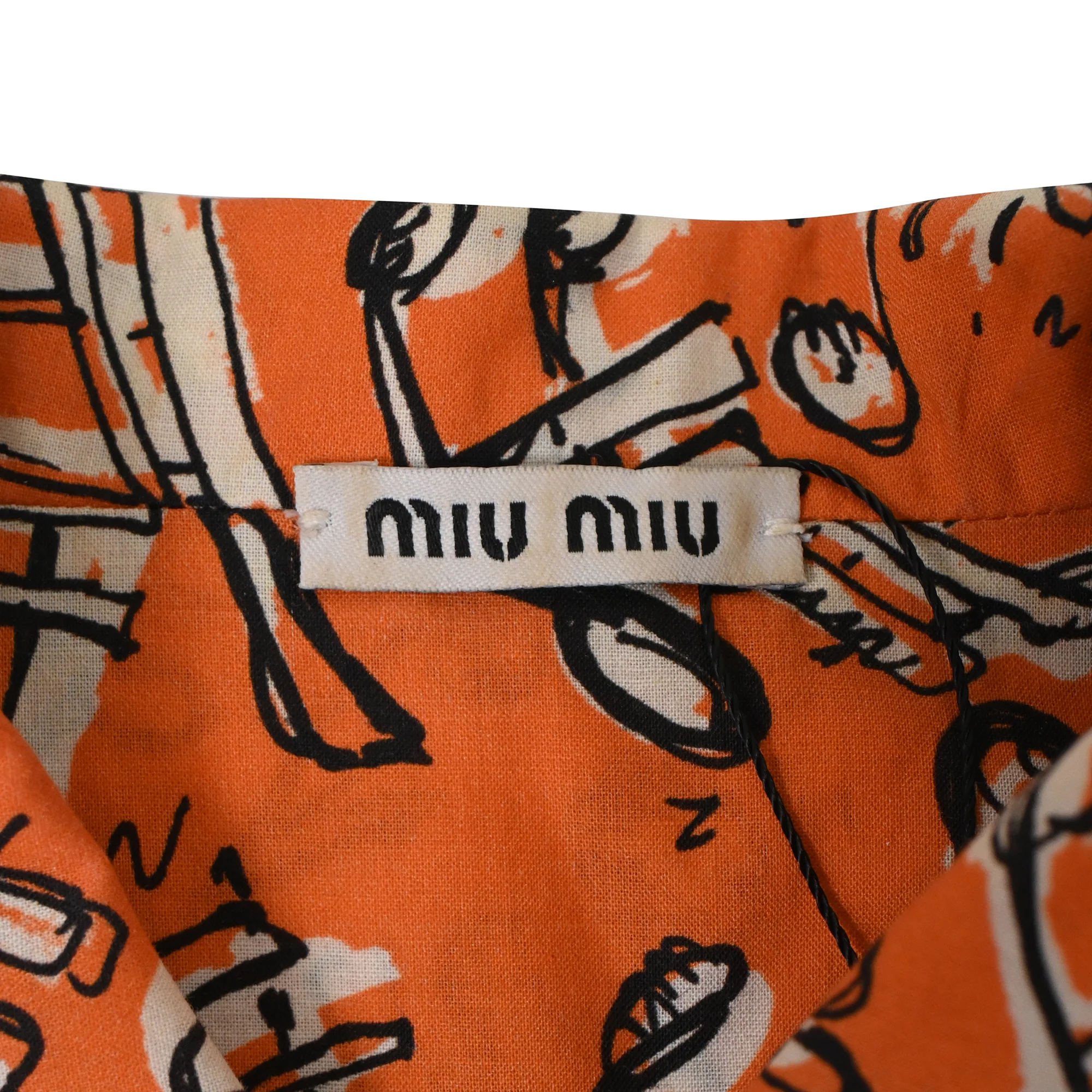 Women's Miu Miu Music Notes Printed Sleeveless Blouse in Orange Cotton - Image 4