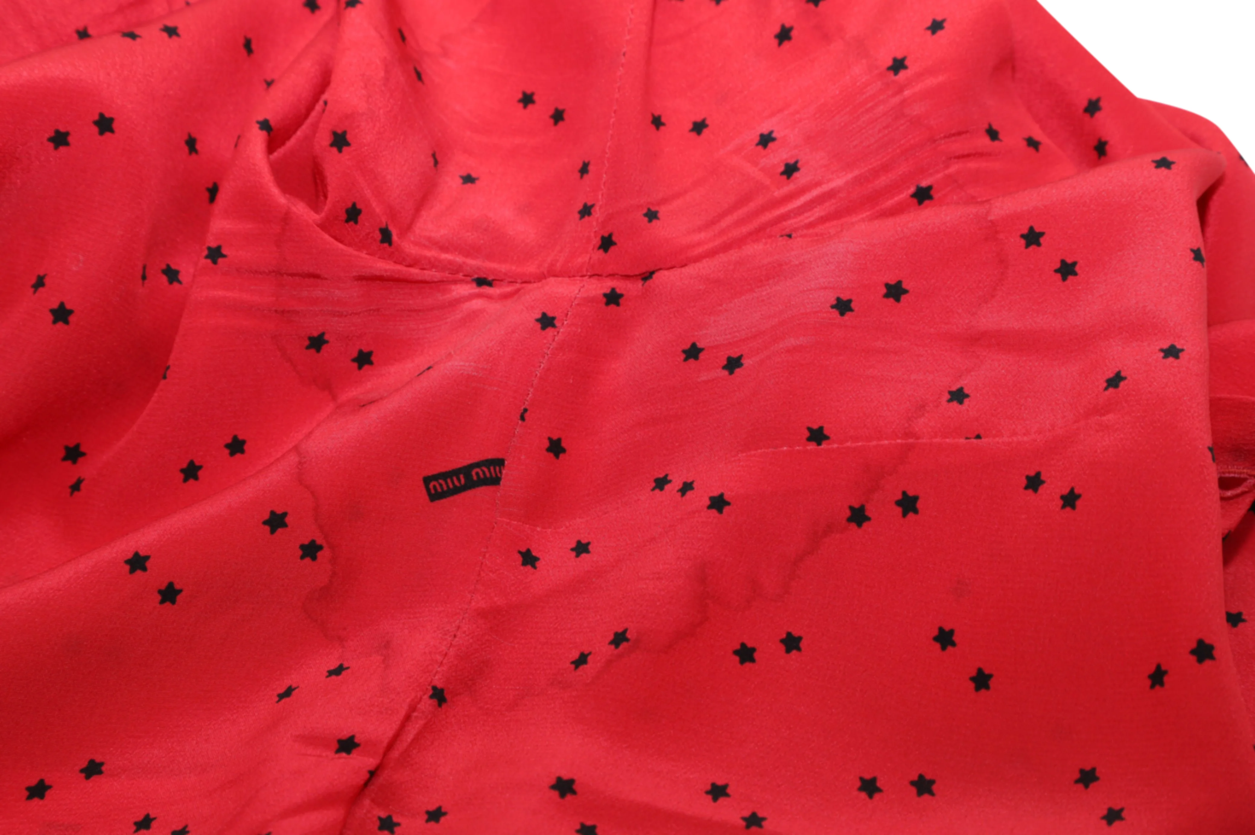 Women's Miu Miu Polka Dot Blouse with Ruffles in Red Silk - Image 6