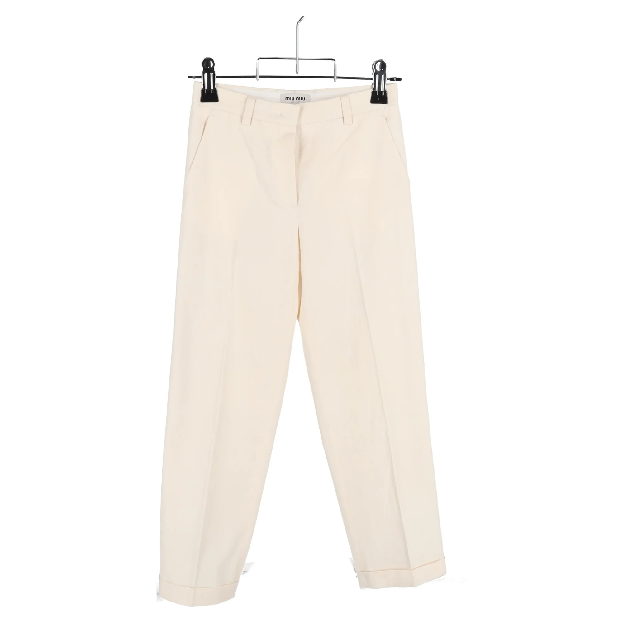 Women's  Miu Miu Straighht-Leg Trousers in Cream Cotton - Image 4