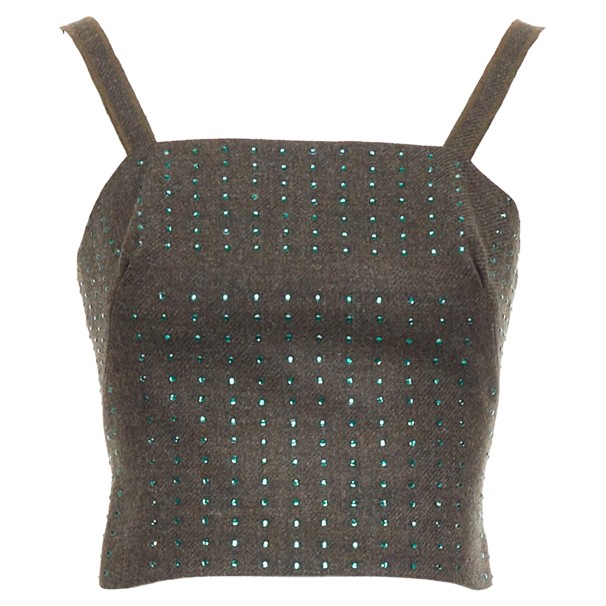 Women's Miu Miu Vintage Fleece Wool Green Crystal Bustier Top