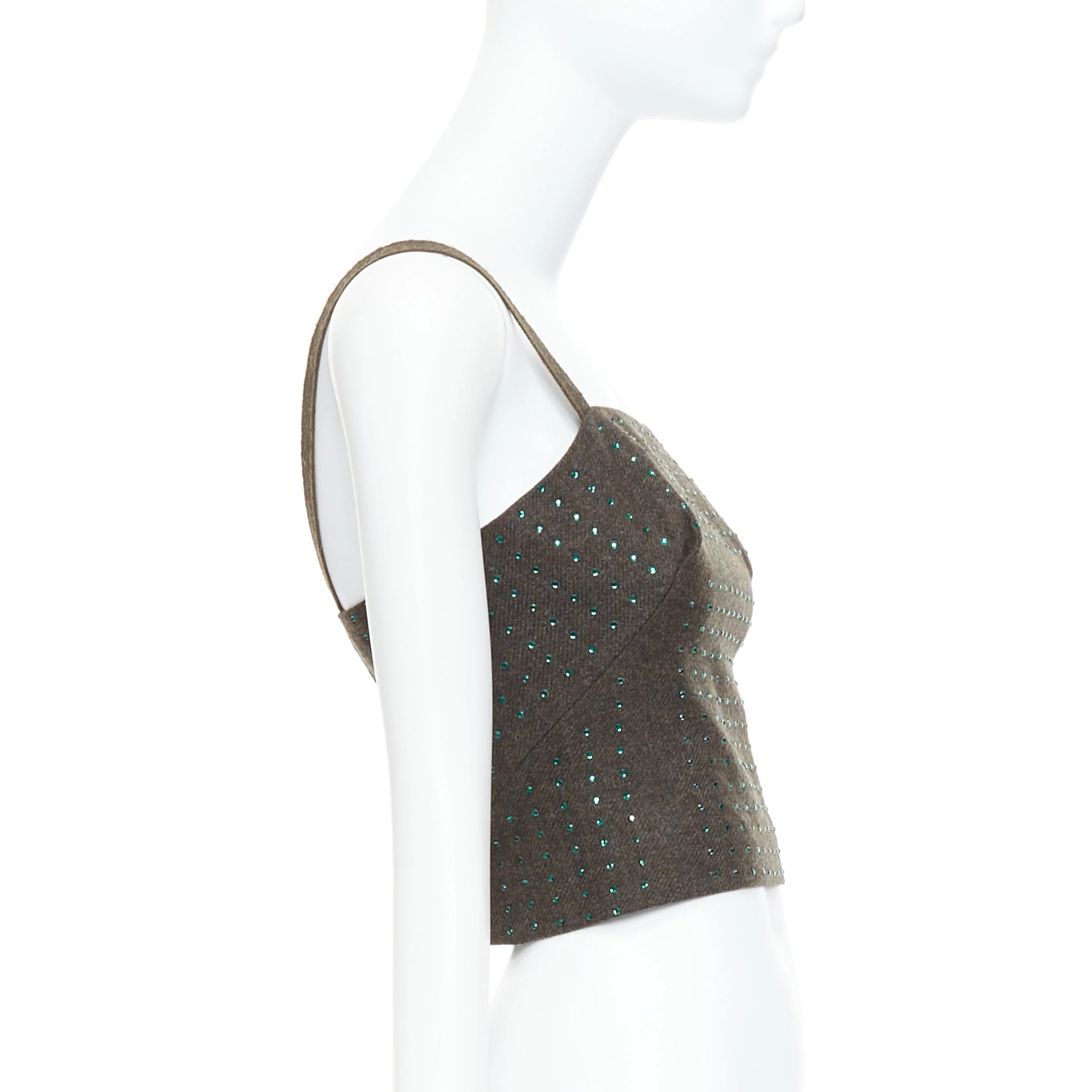 Women's Miu Miu Vintage Fleece Wool Green Crystal Bustier Top - Image 10