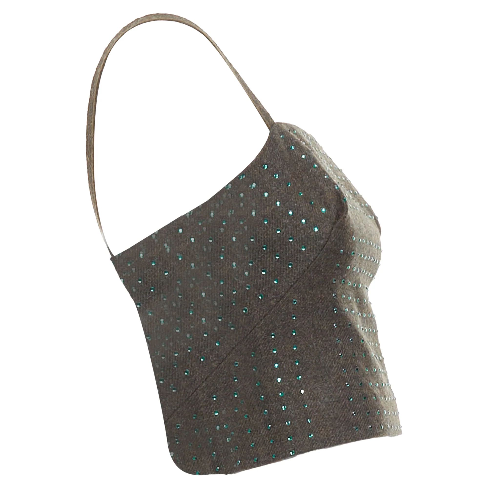 Women's Miu Miu Vintage Fleece Wool Green Crystal Bustier Top - Image 4