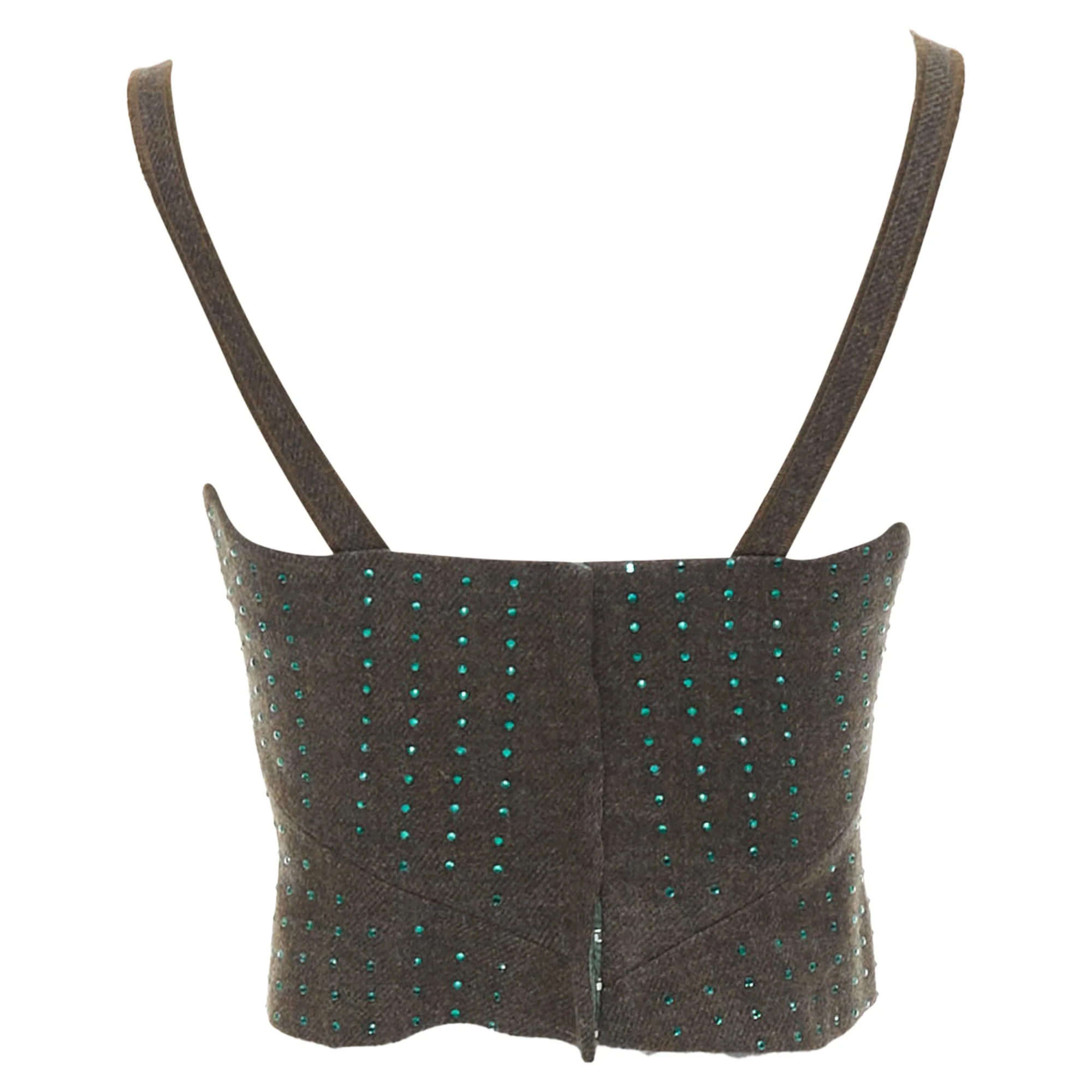 Women's Miu Miu Vintage Fleece Wool Green Crystal Bustier Top - Image 5